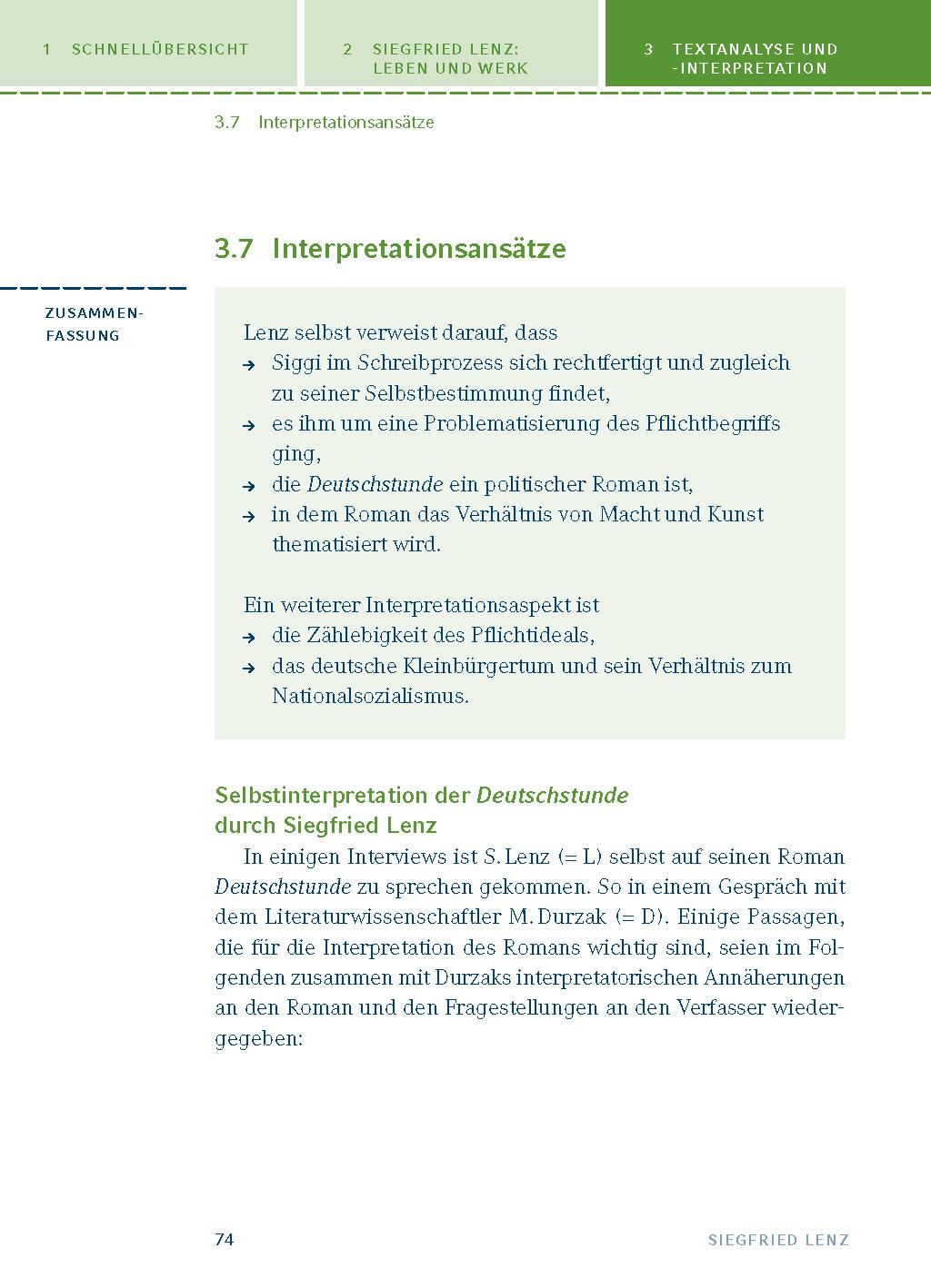 Deutschstunde. Textanalyse und Interpretation zu Siegfried Lenz