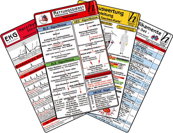 Rettungsdienst Karten-Set - EKG, Herzrhythmusstörungen, Notfallmedikamente, Reanimation