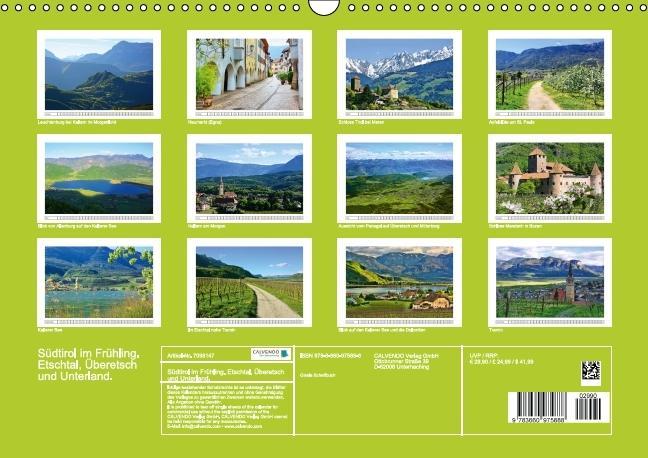 Südtirol im Frühling. Etschtal, Überetsch und Unterland. (Wandkalender immerwährend DIN A3 quer)