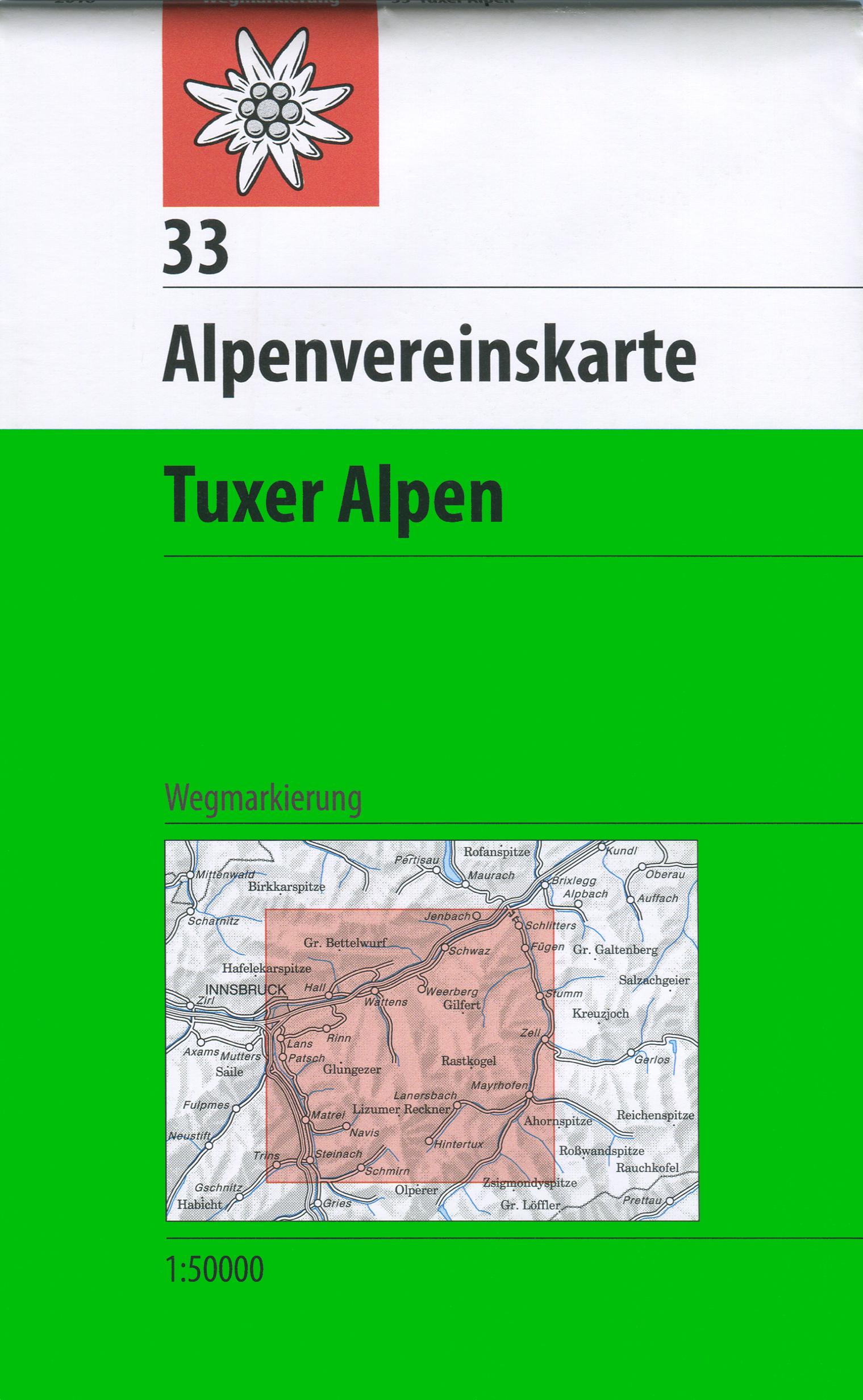 DAV Alpenvereinskarte 33 Tuxer Alpen 1 : 50 000 Wegmarkierung