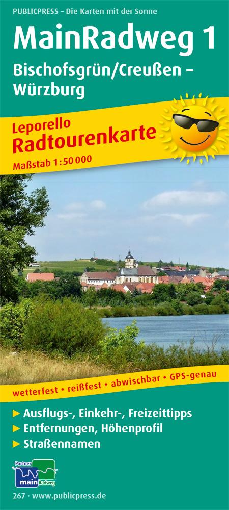 Main-Radweg 1, Bischofsgrün/Creußen - Würzburg. Radwanderkarte 1 : 50 000