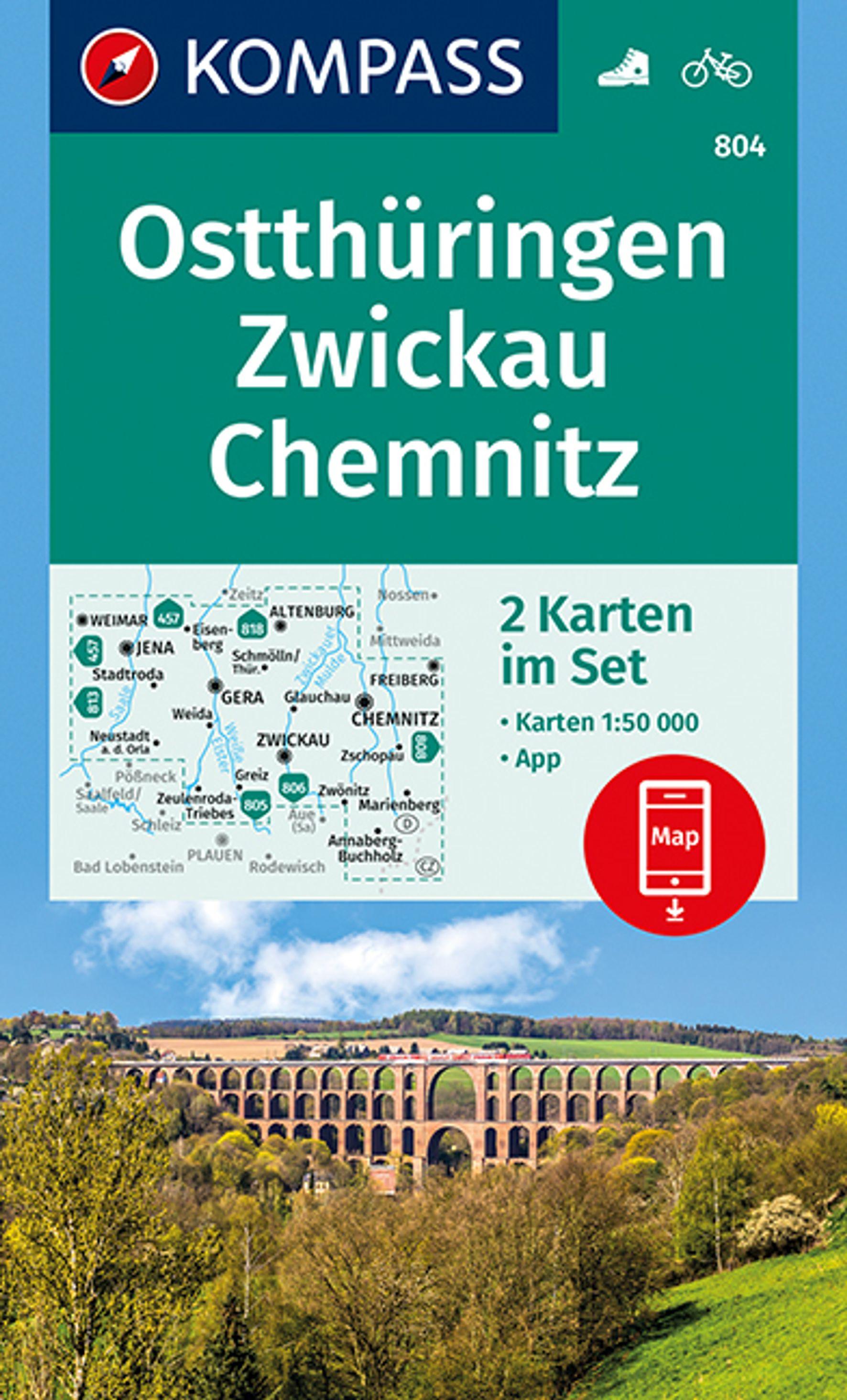 KOMPASS Wanderkarten-Set 804 Ostthüringen, Zwickau, Chemnitz (2 Karten) 1:50.000