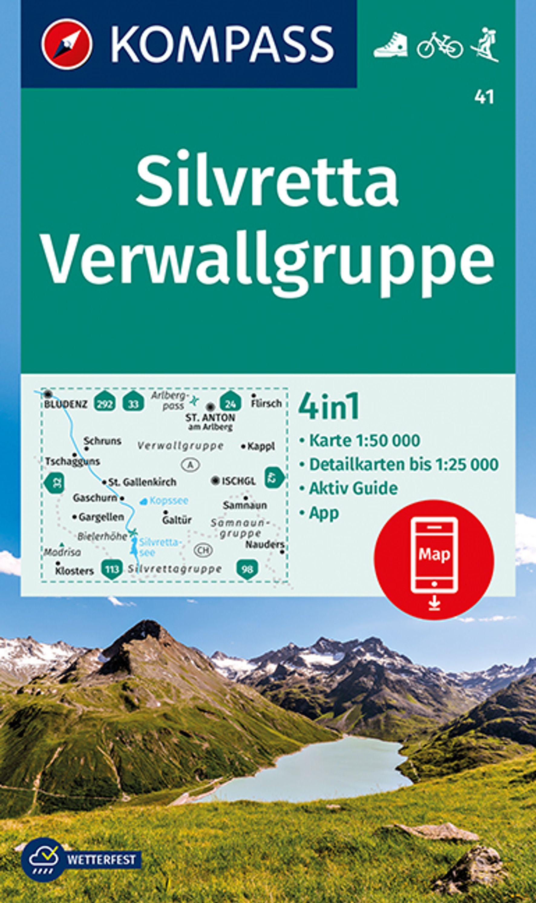 KOMPASS Wanderkarte 41 Silvretta, Verwallgruppe 1:50.000