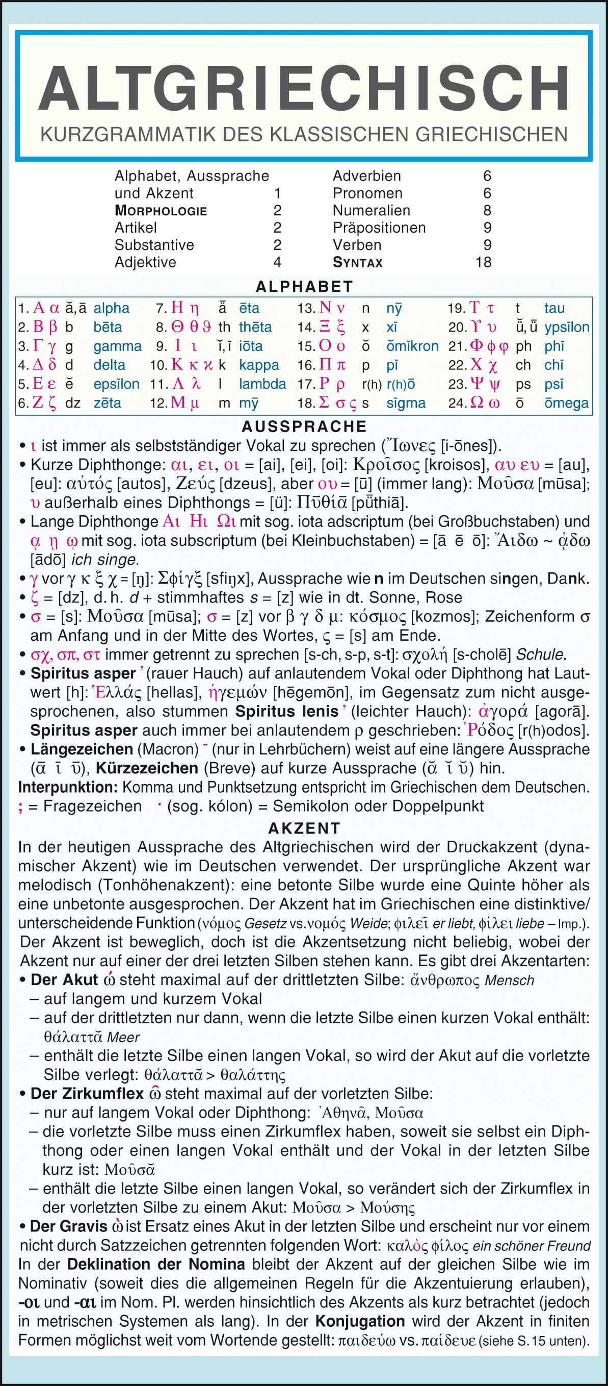 Altgriechisch - Kurzgrammatik des klassischen Griechischen. Die komplette Grammatik anschaulich und verständlich dargestellt