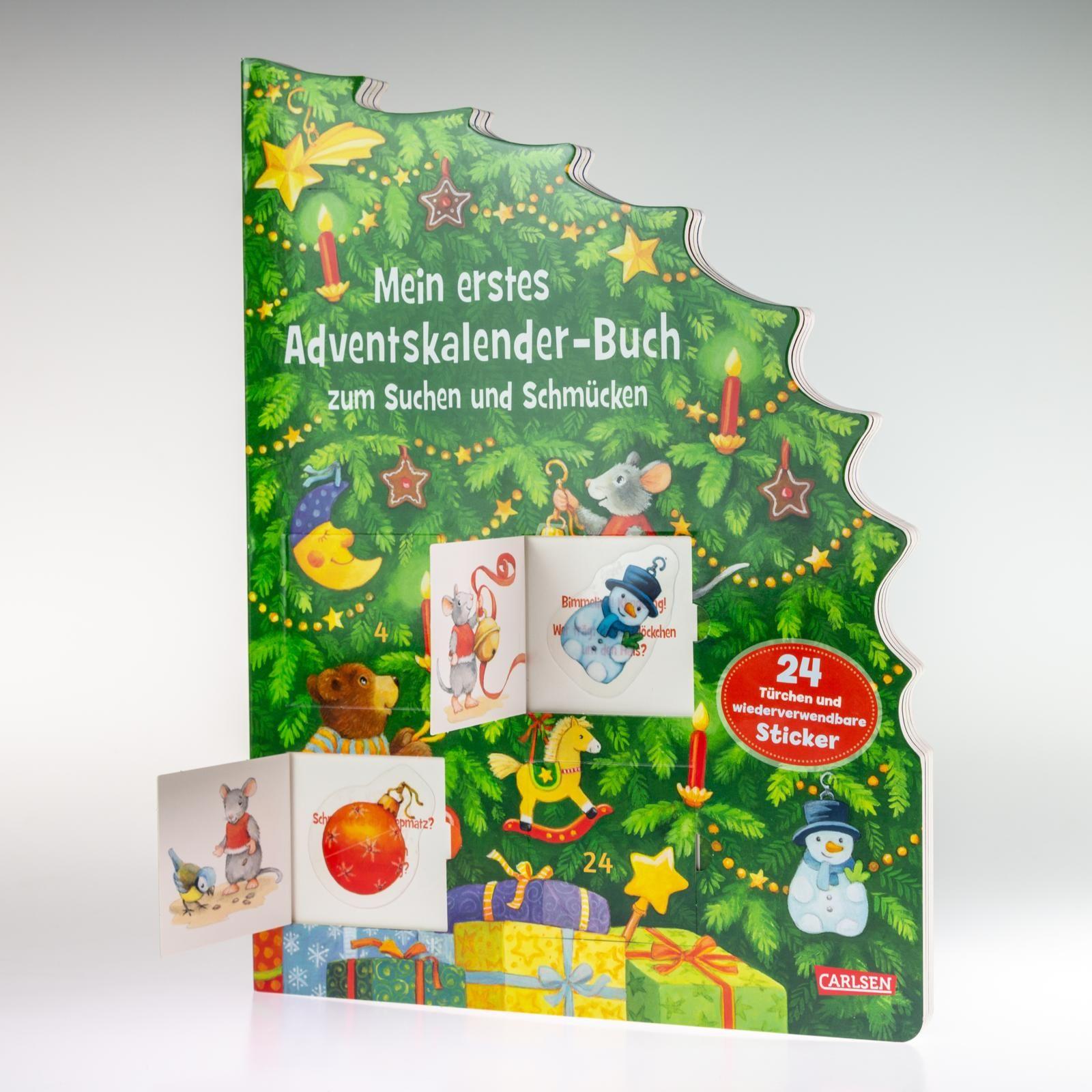 Mein erstes Adventskalender-Buch zum Suchen und Schmücken - Mit 24 Türchen und Spiel-Stickern