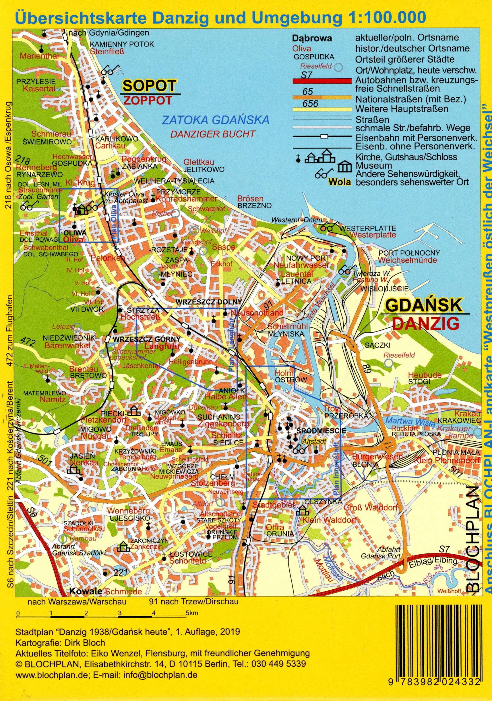 Stadtplan Danzig 1938/Gdansk heute