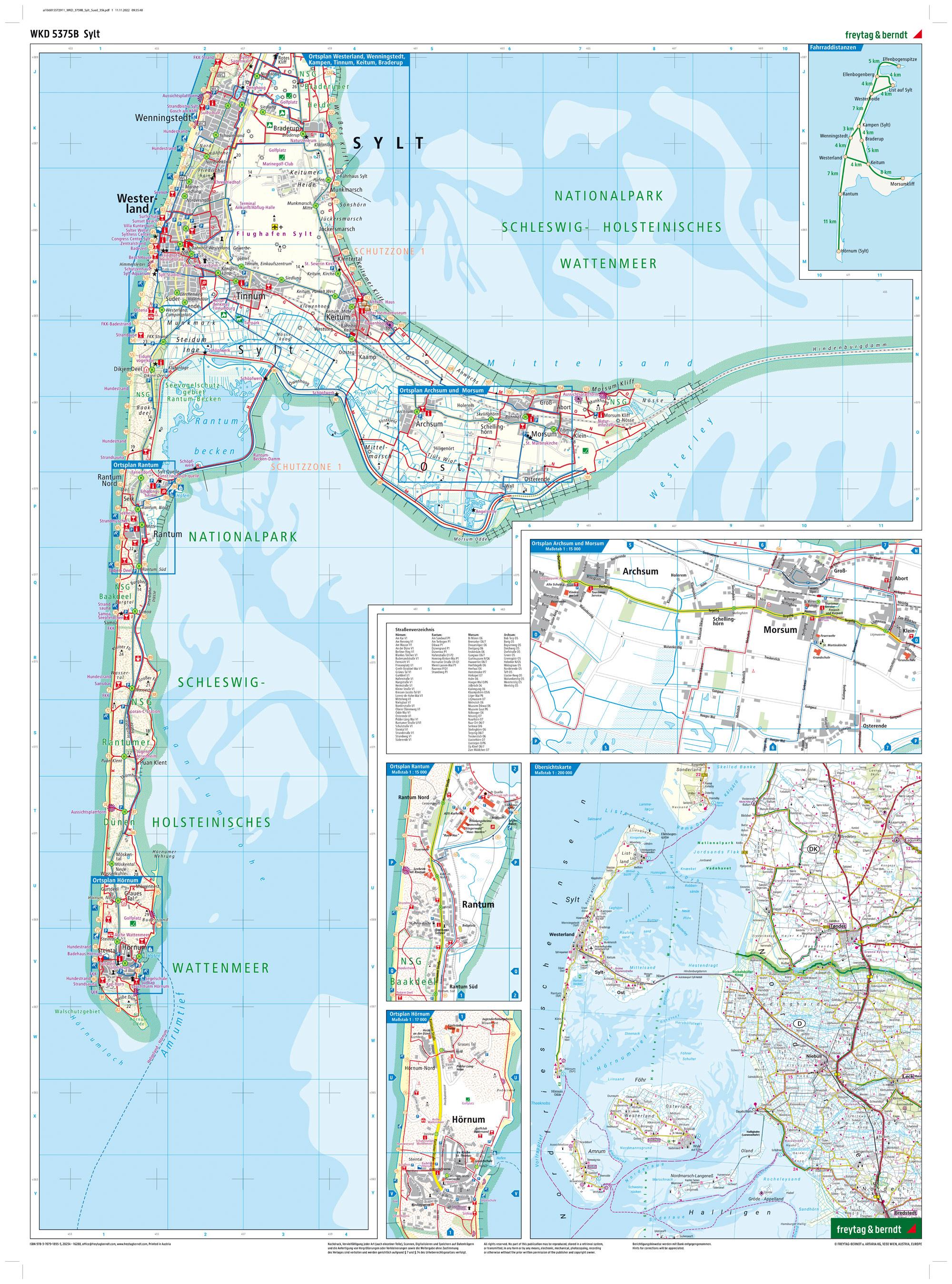 Sylt, Wander-, Rad- und Freizeitkarte 1:35.000, freytag & berndt, WKD 3759B, mit Infoguide