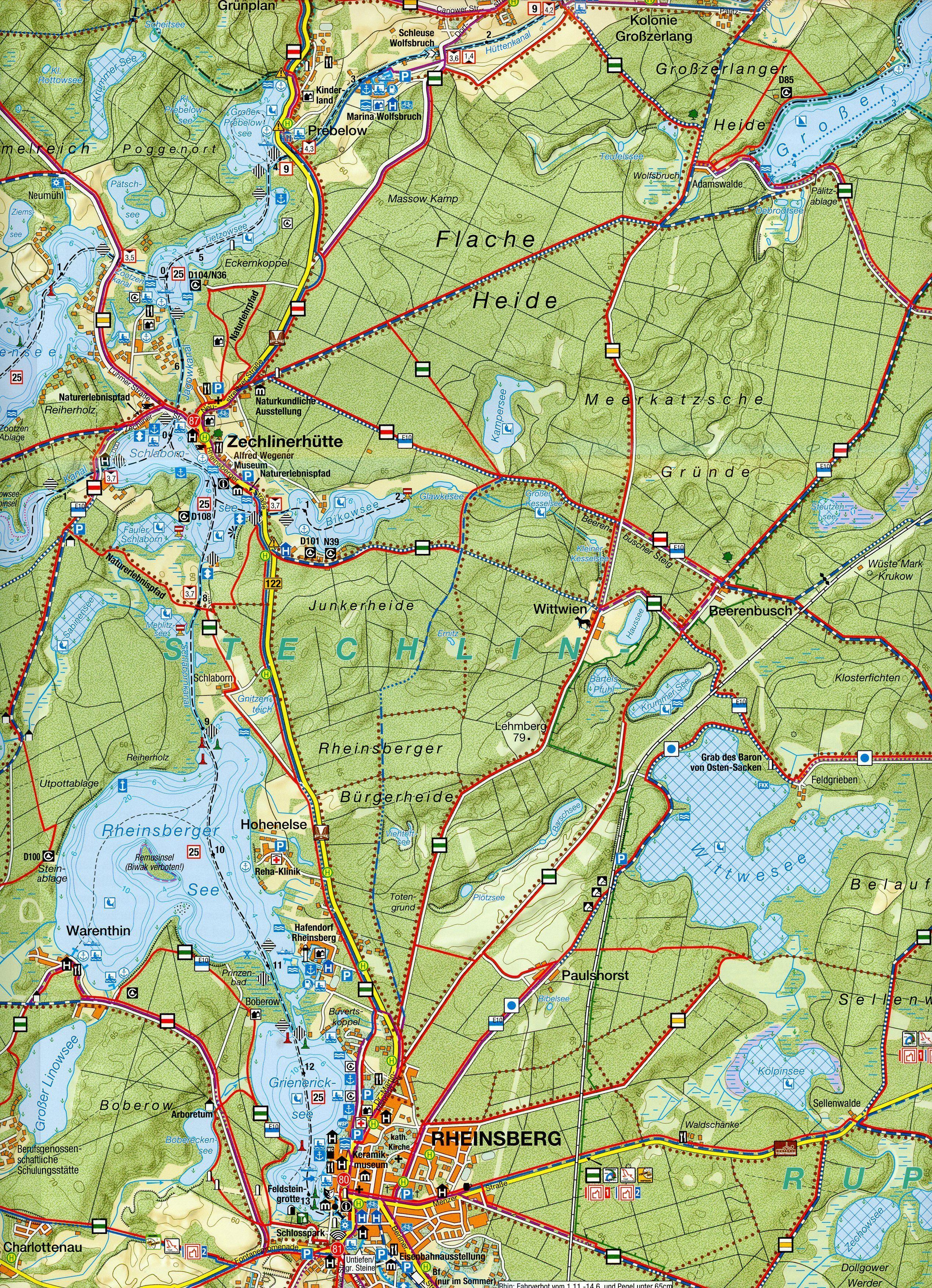 Rheinsberger Seen, Großer Stechlin 1 : 35 000 Rad -, Wander- und Gewässerkarte