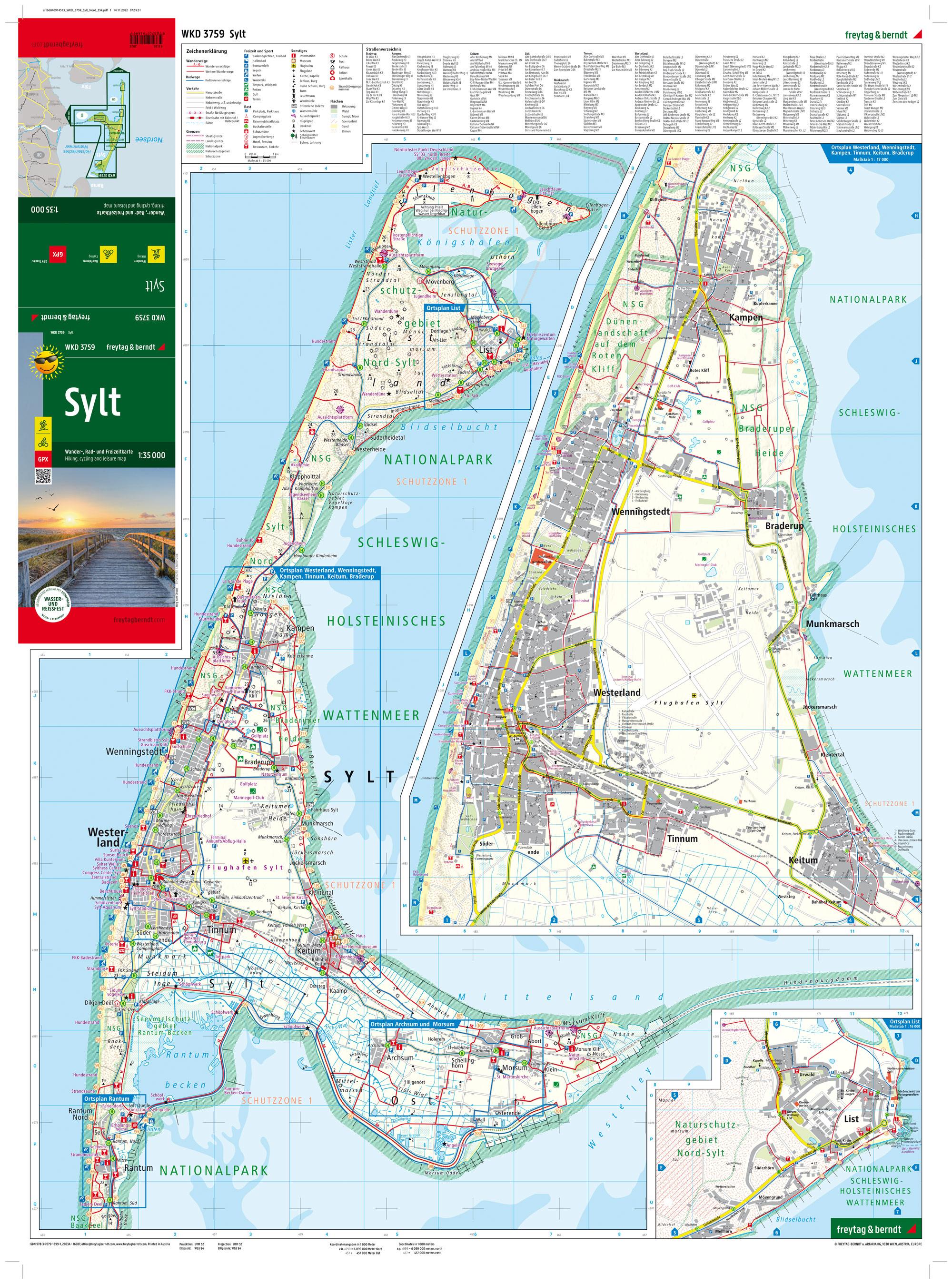 Sylt, Wander-, Rad- und Freizeitkarte 1:35.000, freytag & berndt, WKD 3759