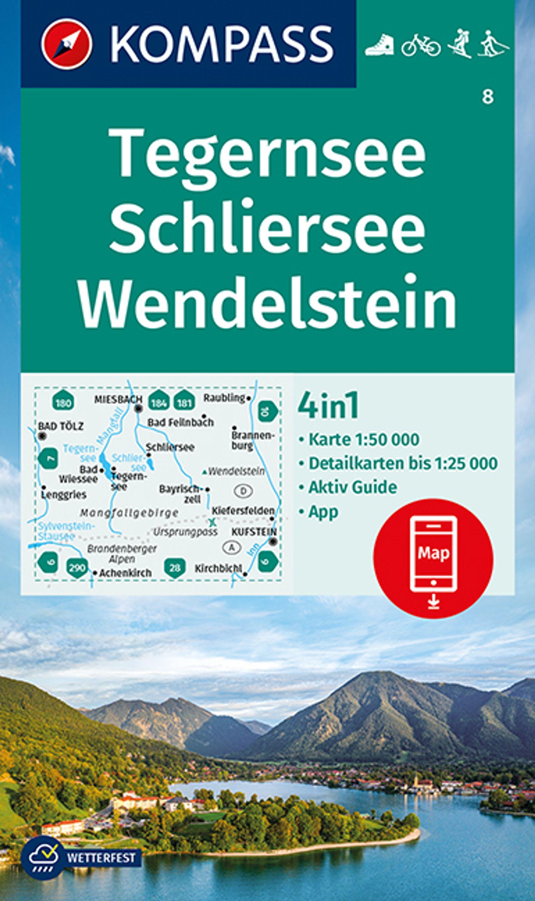 KOMPASS Wanderkarte 8 Tegernsee, Schliersee, Wendelstein 1:50.000