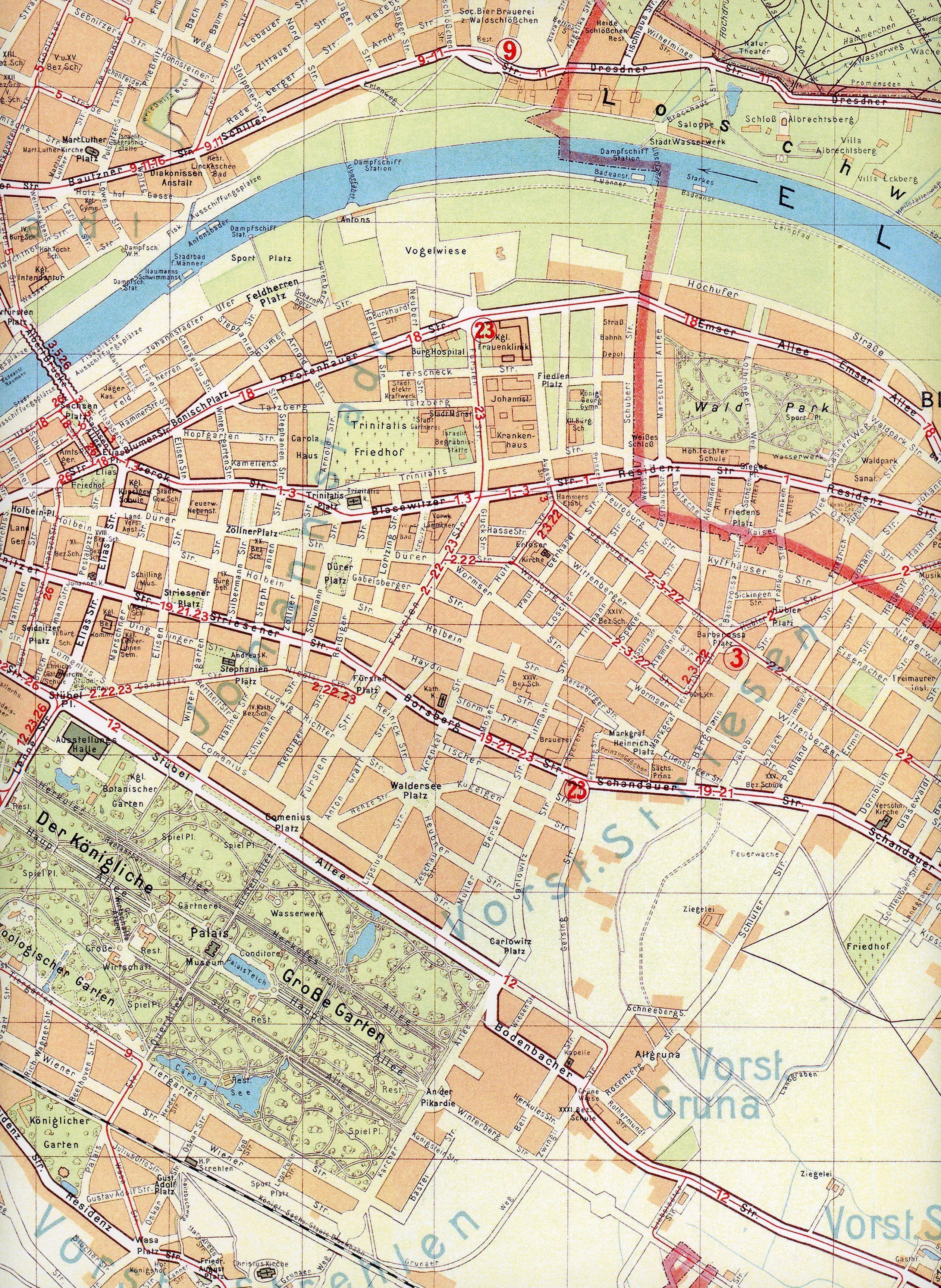 Stadtplan vom alten Dresden um 1911 (1 : 15.000)