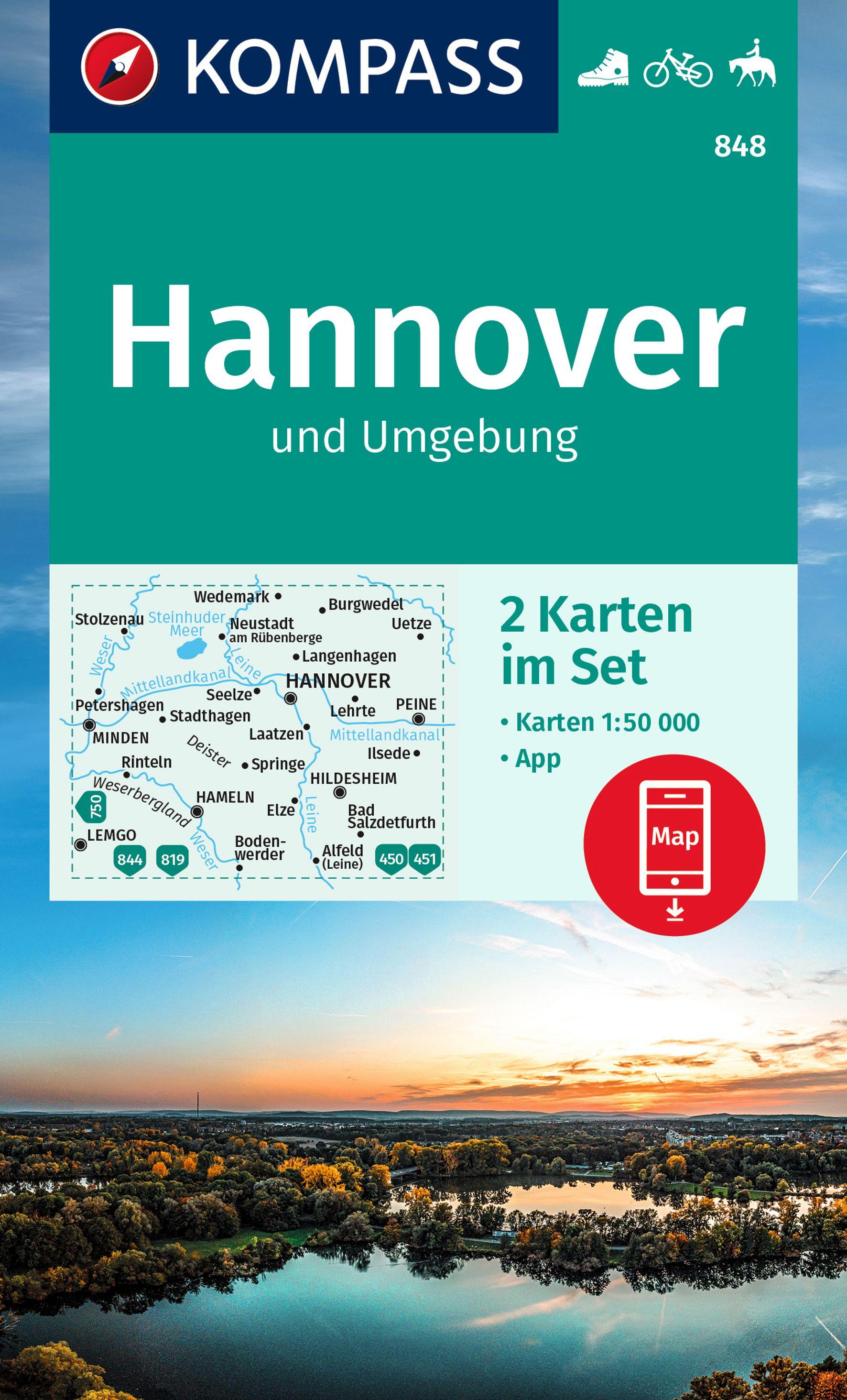 KOMPASS Wanderkarten-Set 848 Hannover und Umgebung (2 Karten) 1:50.000