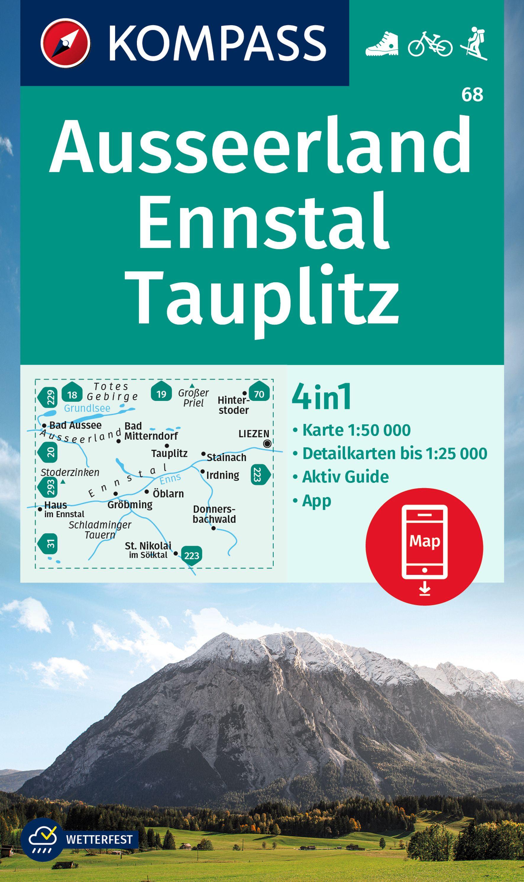 KOMPASS Wanderkarte 68 Ausseerland, Ennstal, Tauplitz 1:50.000