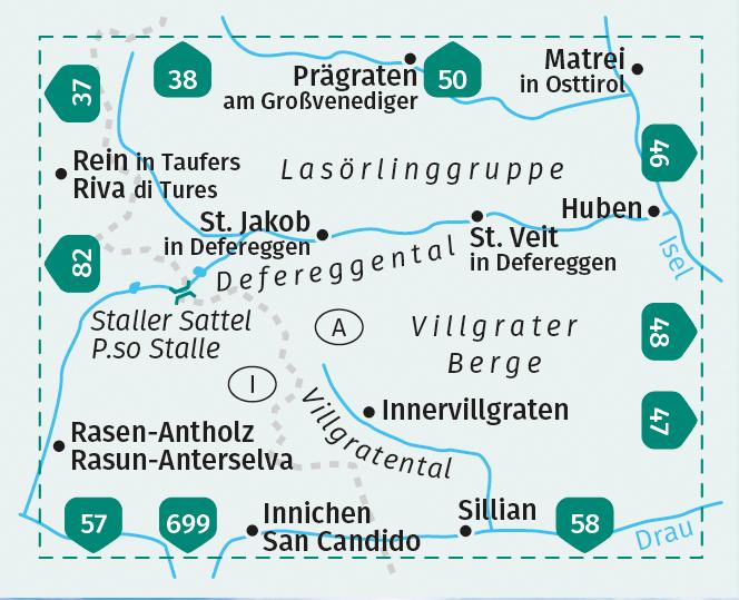 KOMPASS Wanderkarte 45 Defereggental, Villgratental, Lasörlinggruppe, Villgrater Berge 1:50.000