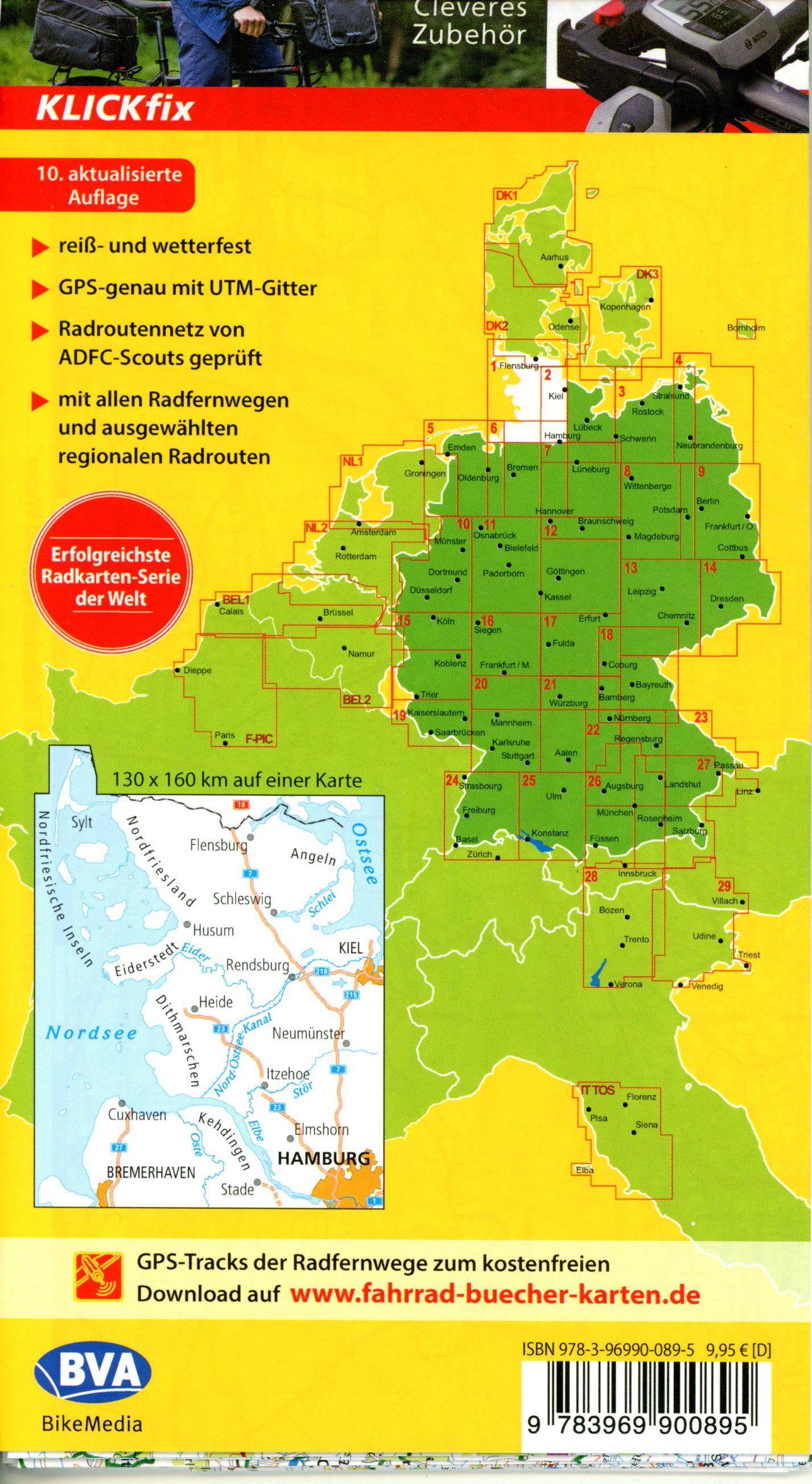 ADFC-Radtourenkarte 1 Nordfriesland /Schleswig 1:150.000, reiß- und wetterfest, E-Bike geeignet, GPS-Tracks Download