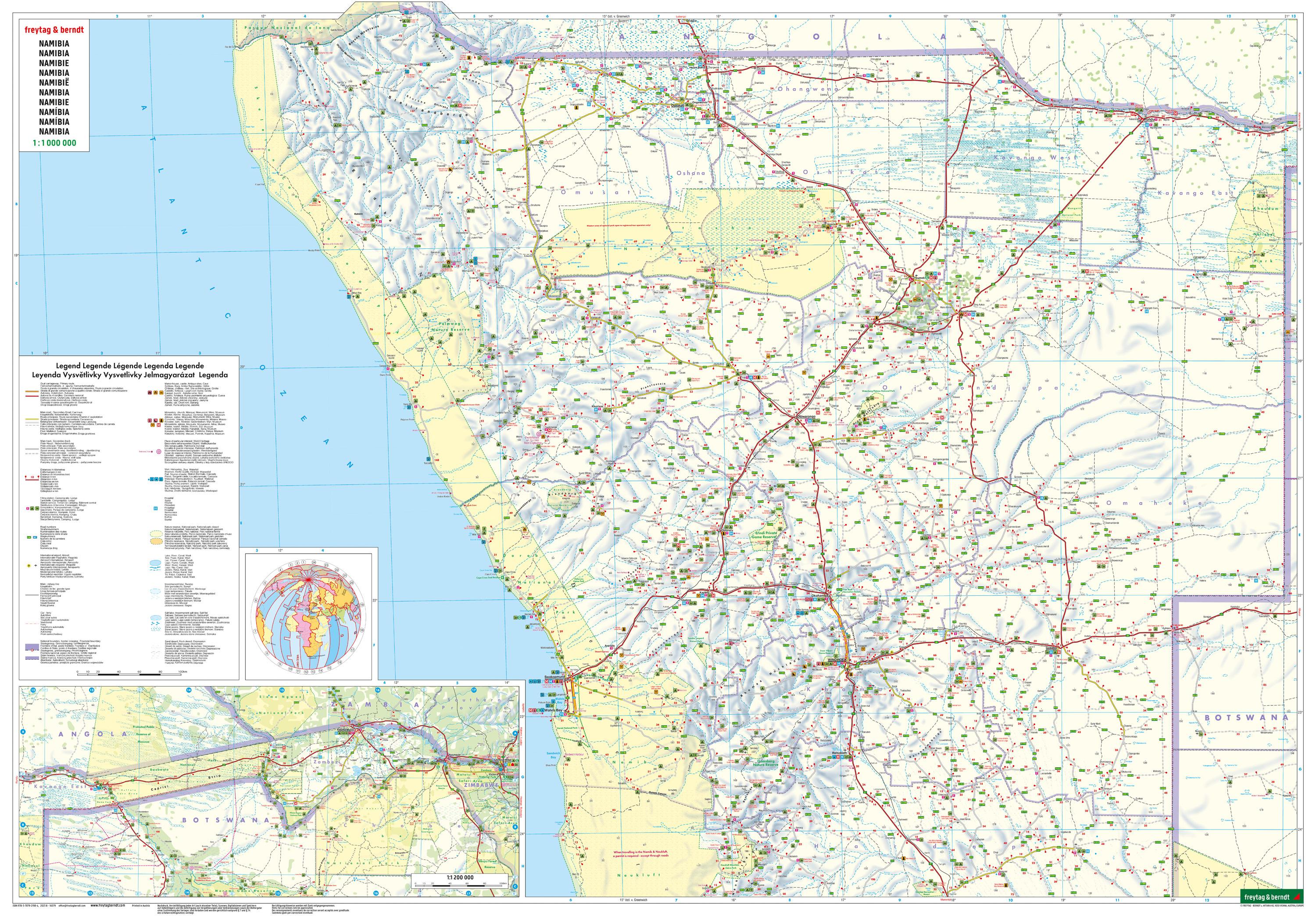 Namibia, Straßenkarte 1:1.000.000, freytag & berndt