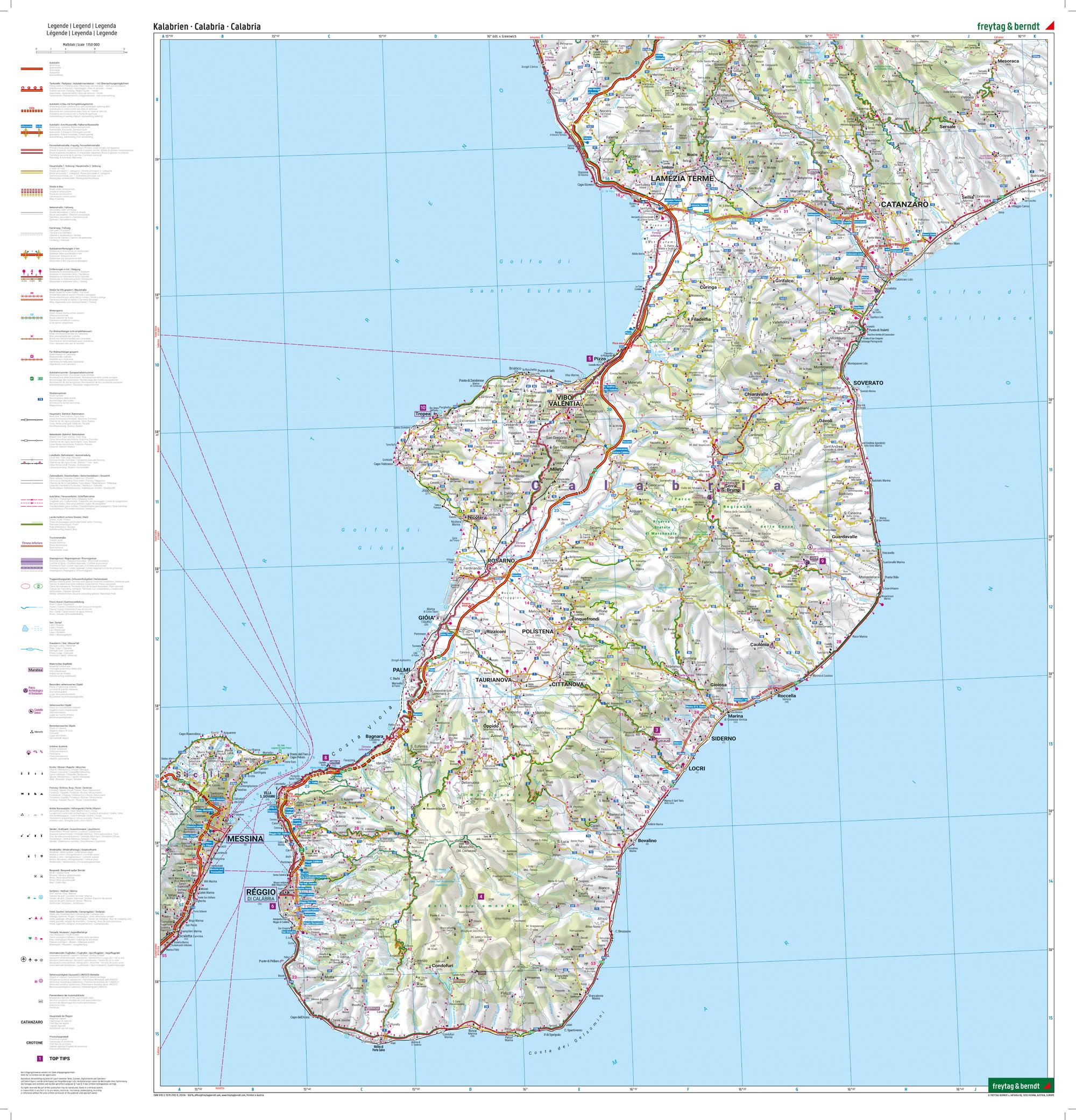 Kalabrien, Straßen- und Freizeitkarte 1:150.000, freytag & berndt