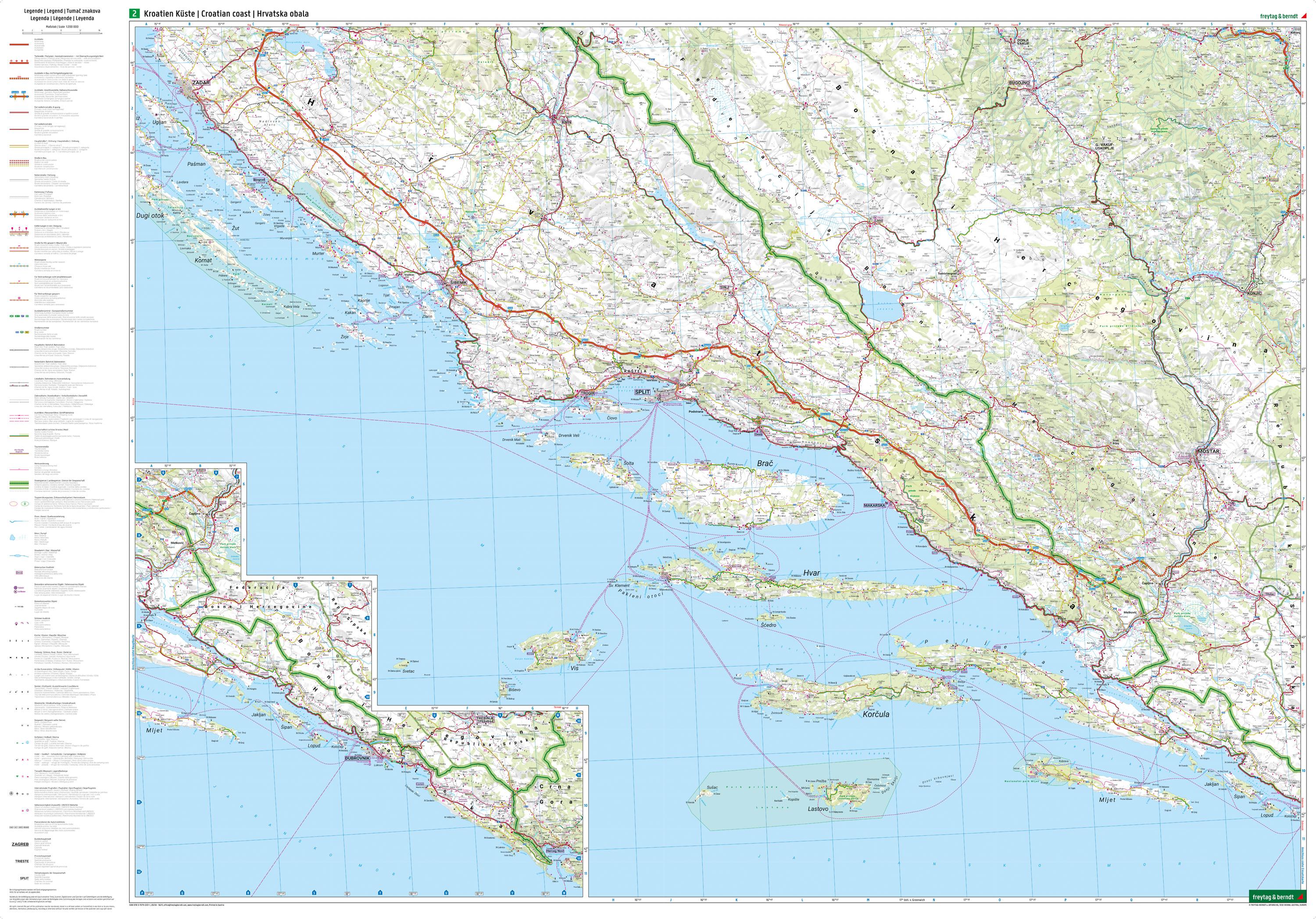 Kroatien Küste, Straßen- und Freizeitkarte 1:200.000, freytag & berndt