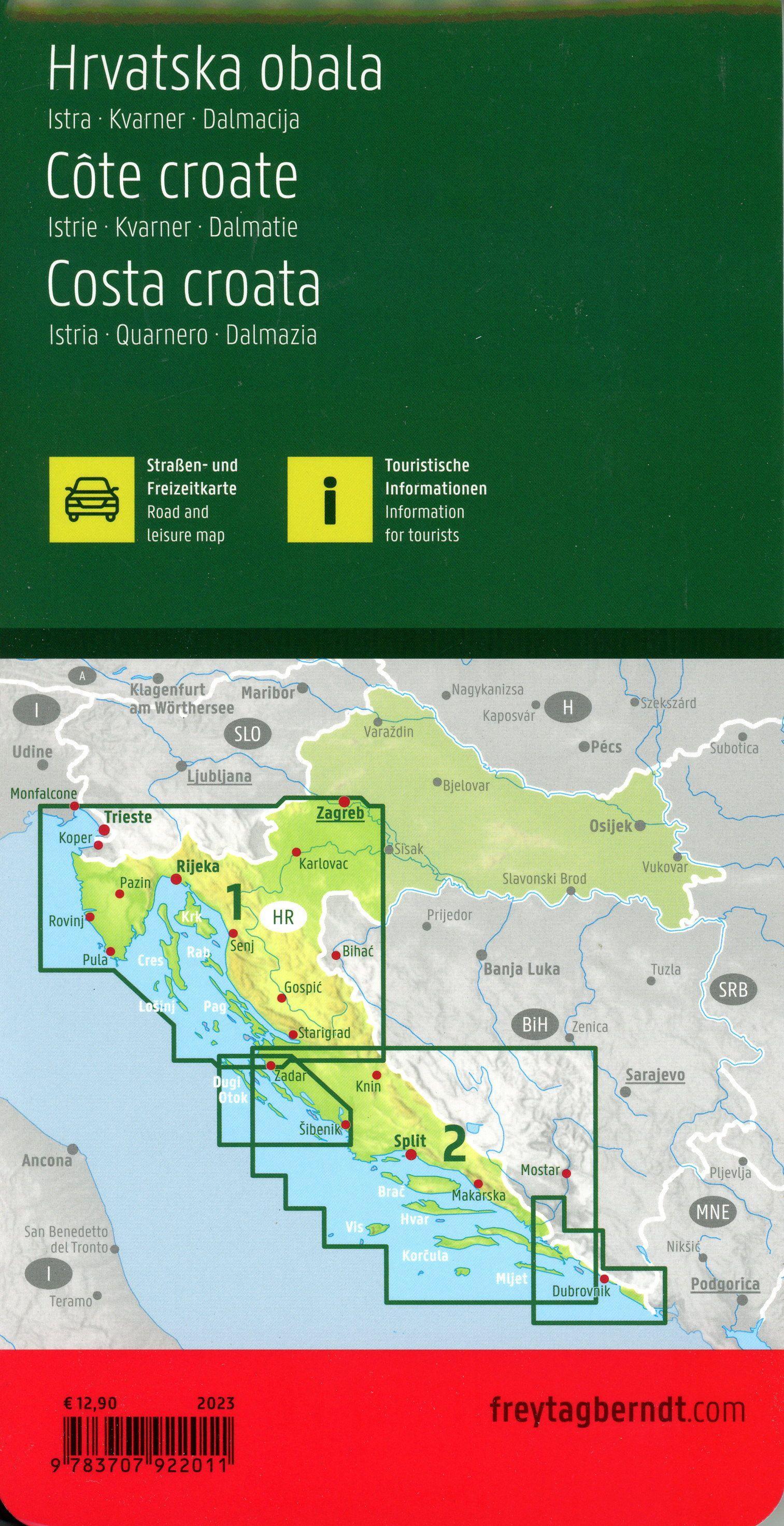 Kroatien Küste, Straßen- und Freizeitkarte 1:200.000, freytag & berndt