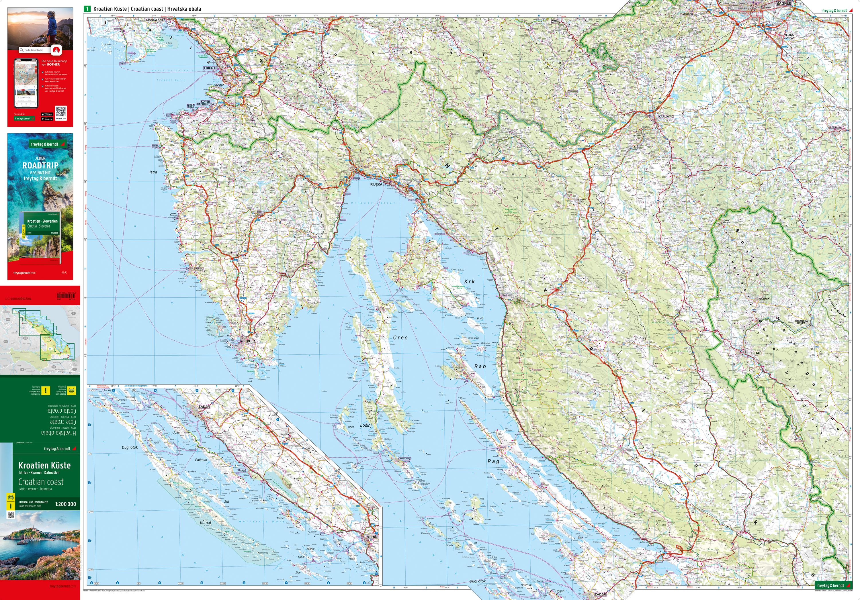 Kroatien Küste, Straßen- und Freizeitkarte 1:200.000, freytag & berndt