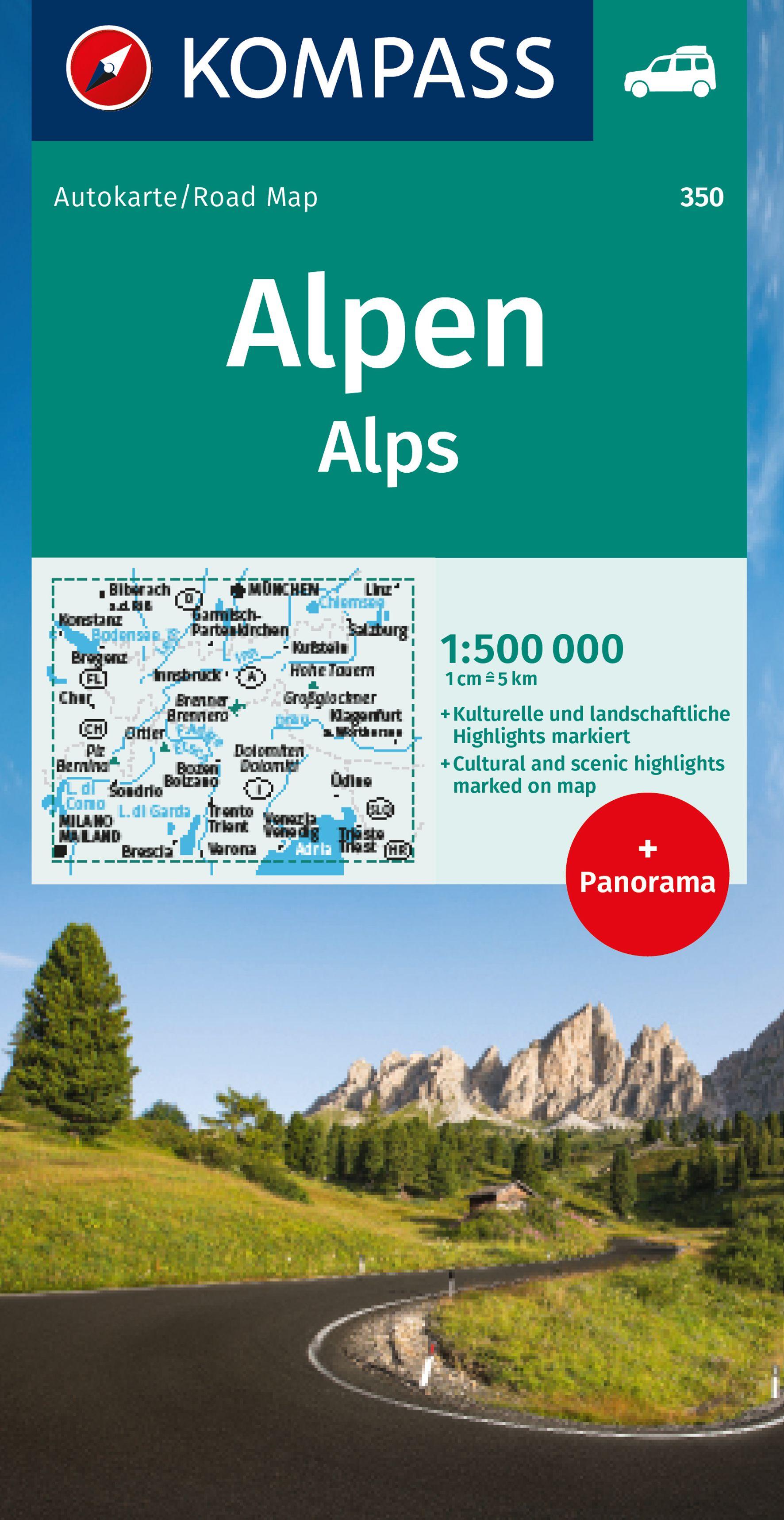 KOMPASS Autokarte Alpen, Alps, Alpi, Alpes 1:500.000