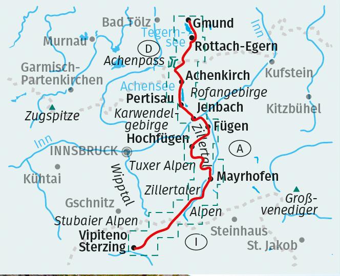 KOMPASS Wanderkarte 289 Die Alpenüberquerung - vom Tegernsee über Achensee und Zillertal nach Sterzing 1:50.000