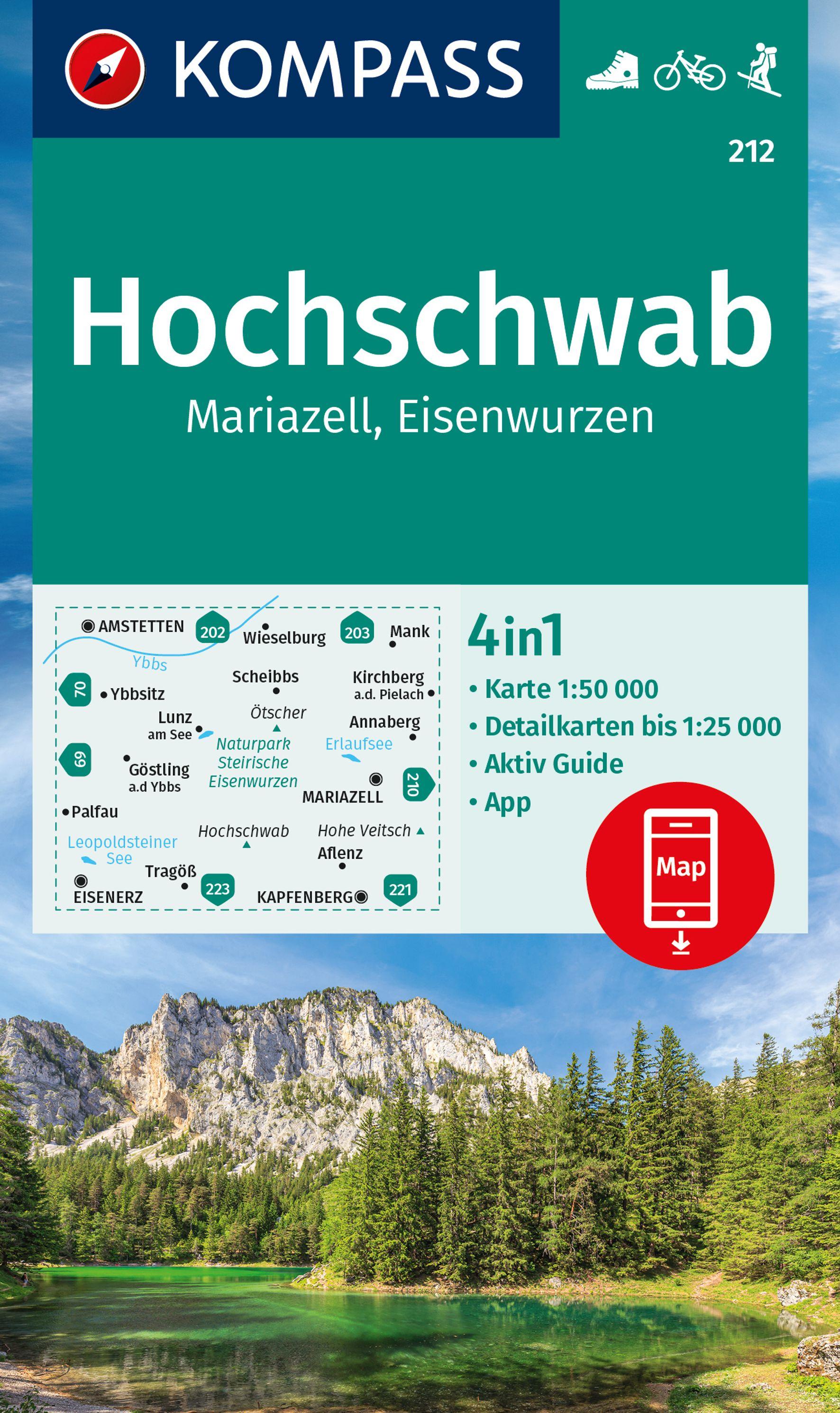 KOMPASS Wanderkarte 212 Hochschwab, Mariazell, Eisenwurzen 1:50.000