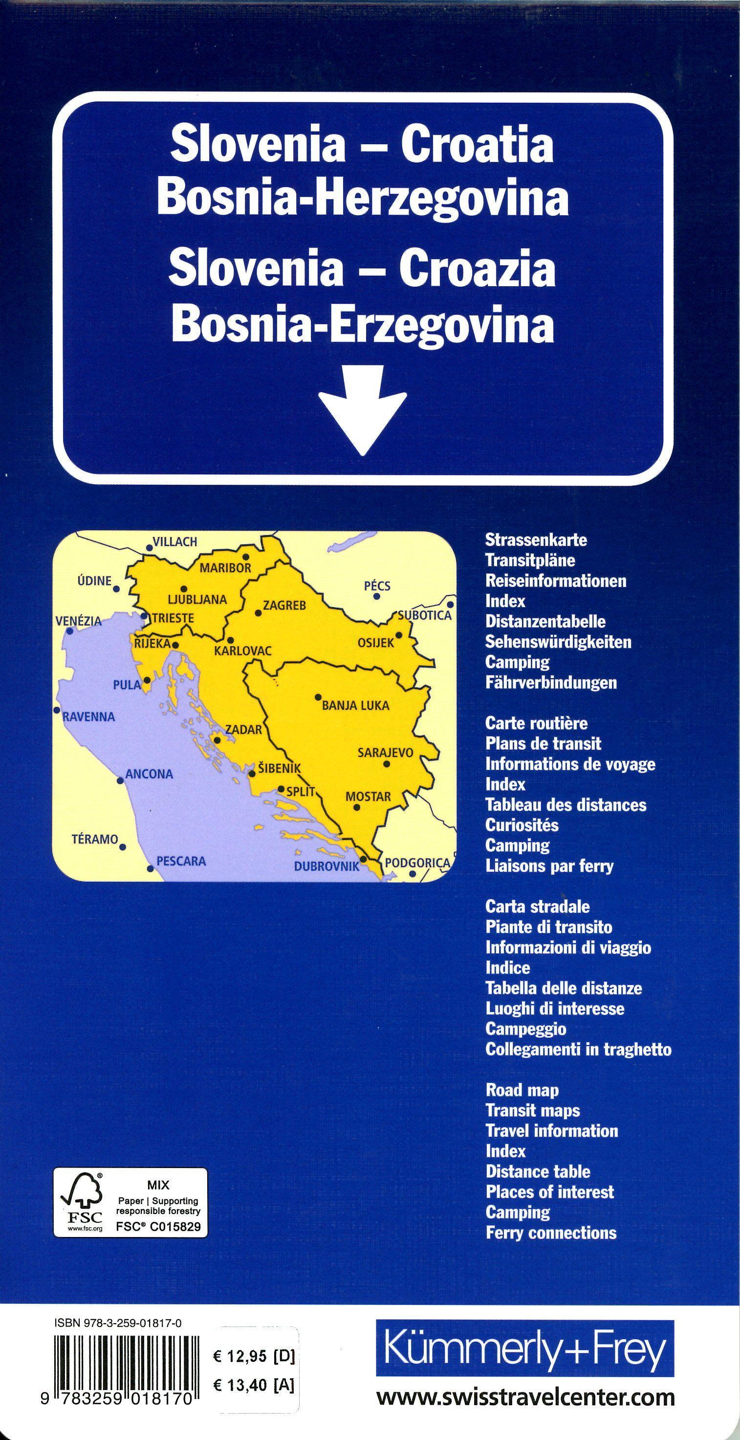 Kümmerly+Frey Strassenkarte Slowenien, Kroatien, Bosnien-Herzegowina 1:500.000