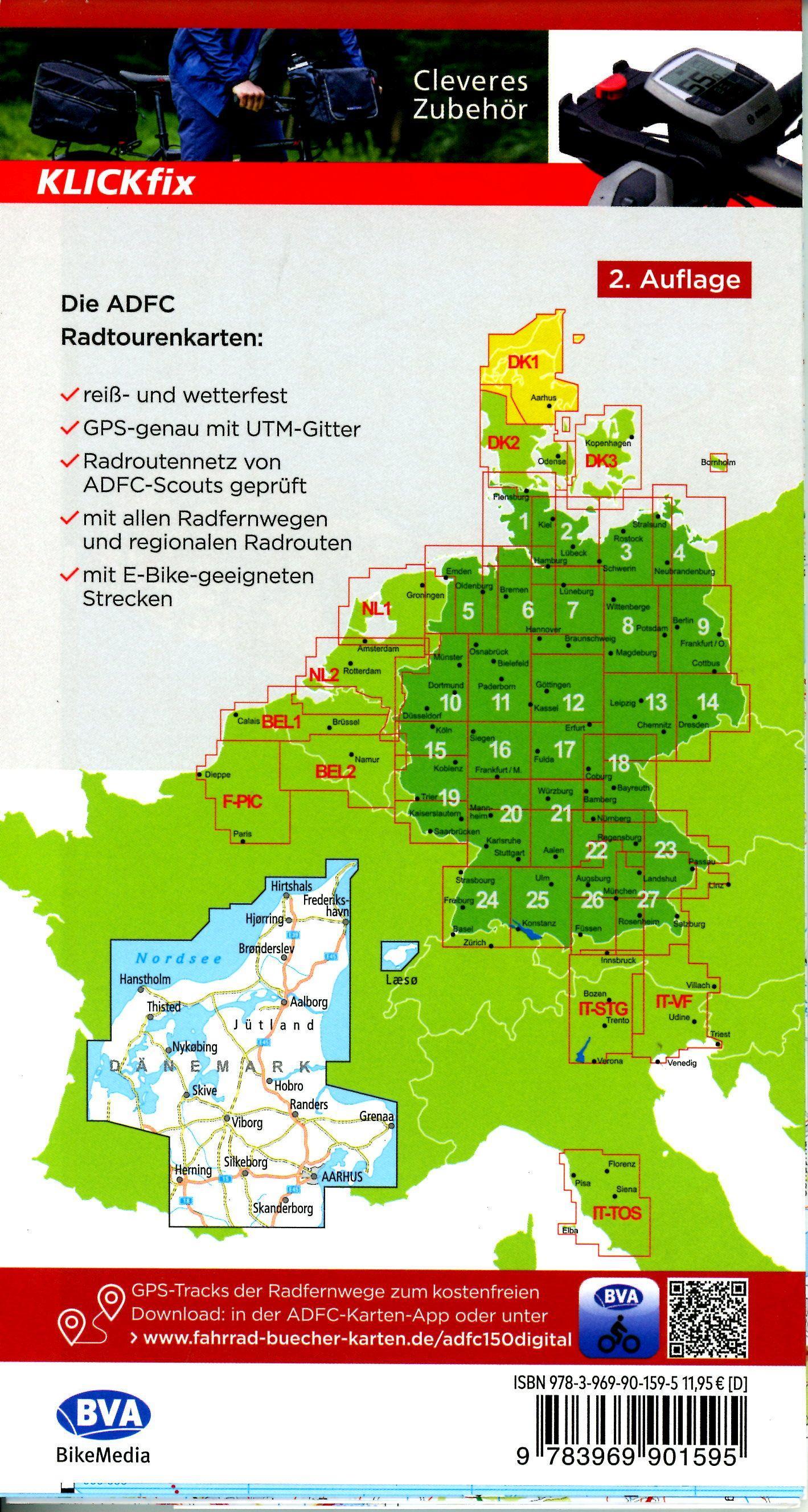 ADFC-Radtourenkarte DK1 Dänemark/Jütland Nord 1:150.000, reiß- und wetterfest, E-Bike geeignet, GPS-Tracks Download, mit Bett+Bike Symbolen, mit Kilometer-Angaben