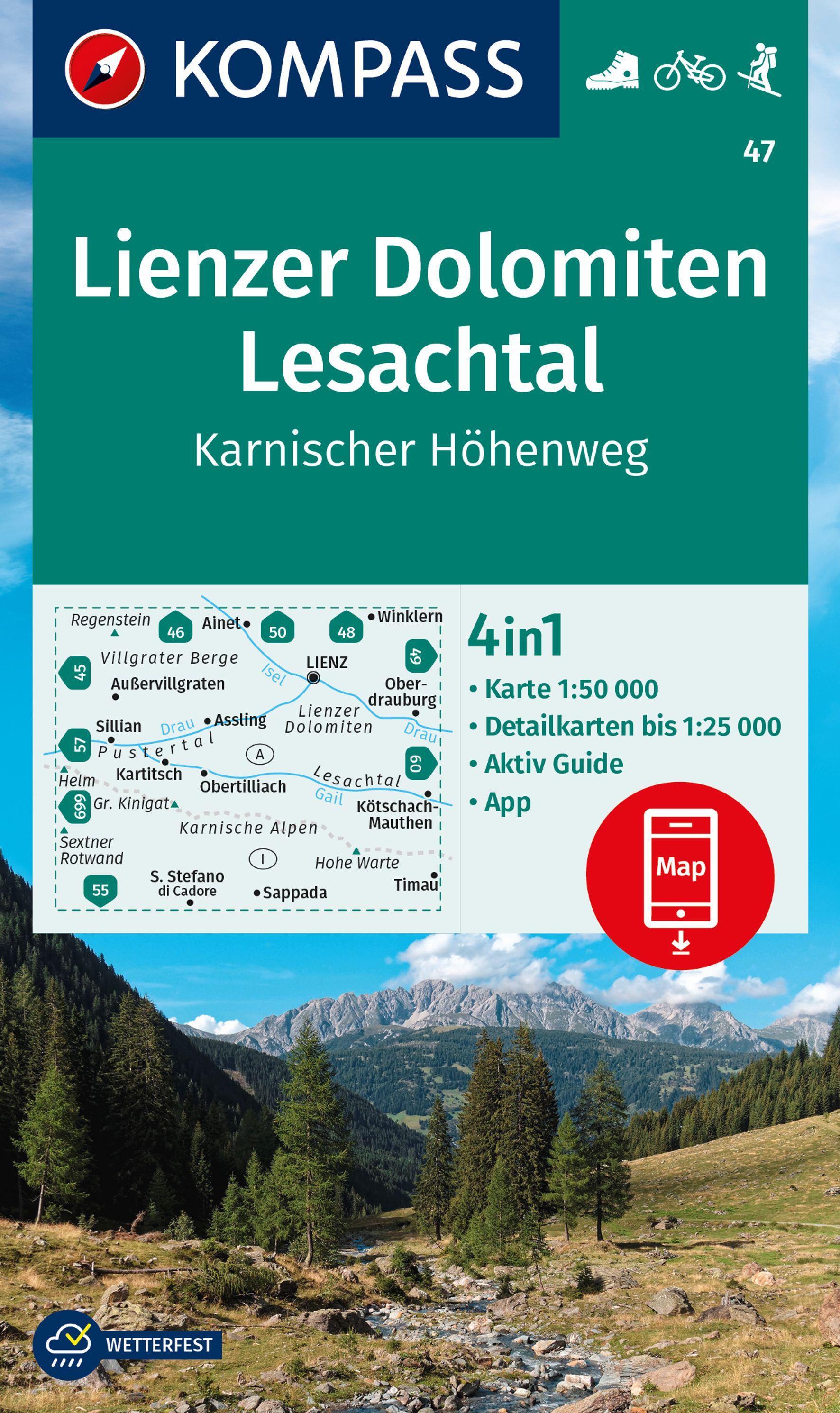 KOMPASS Wanderkarte 47 Lienzer Dolomiten, Lesachtal, Karnischer Höhenweg 1:50.000