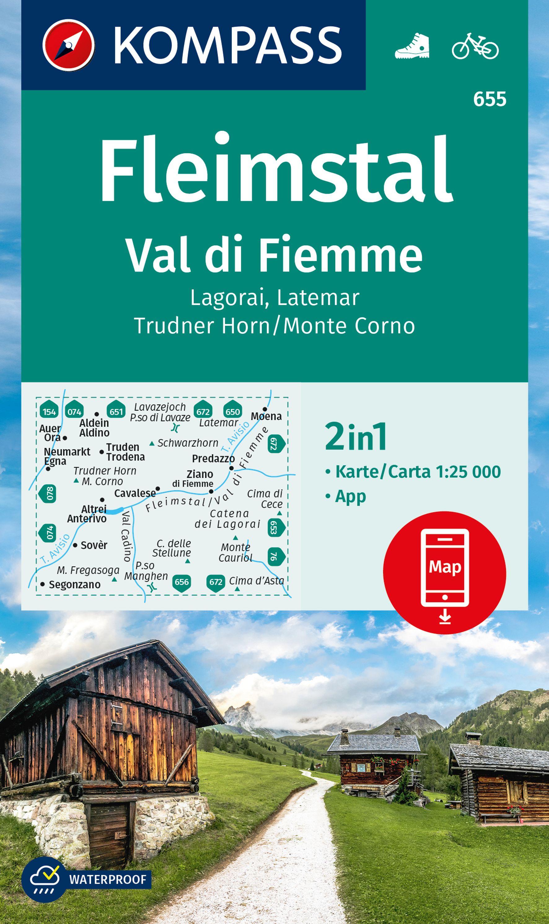 KOMPASS Wanderkarte 655 Fleimstal / Val di Fiemme, Lagorai, Latemar, Trudner Horn, Monte Corno 1:25.000