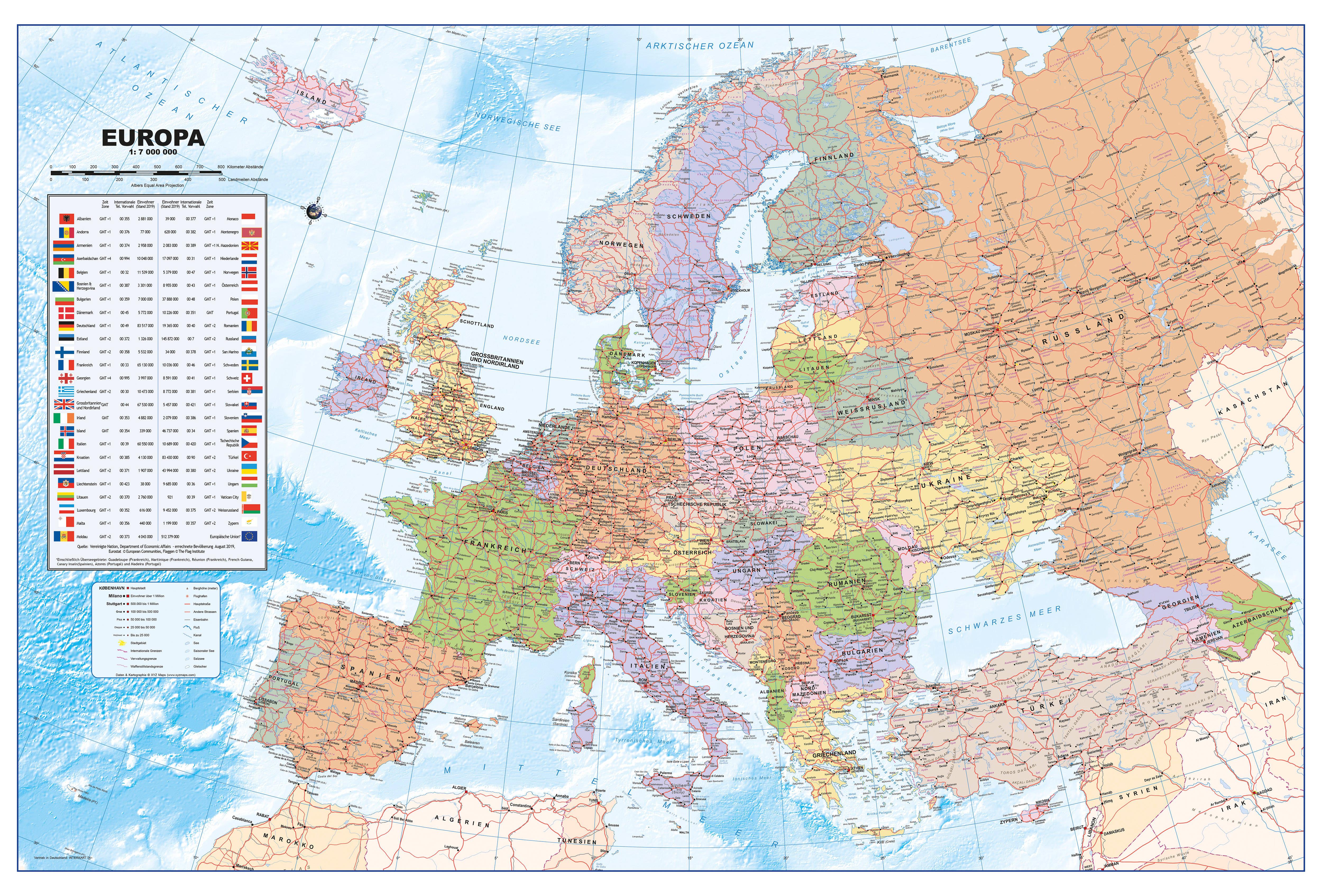 Politische Europakarte 1:10.350.000 als Poster, deutsch, 90x60cm