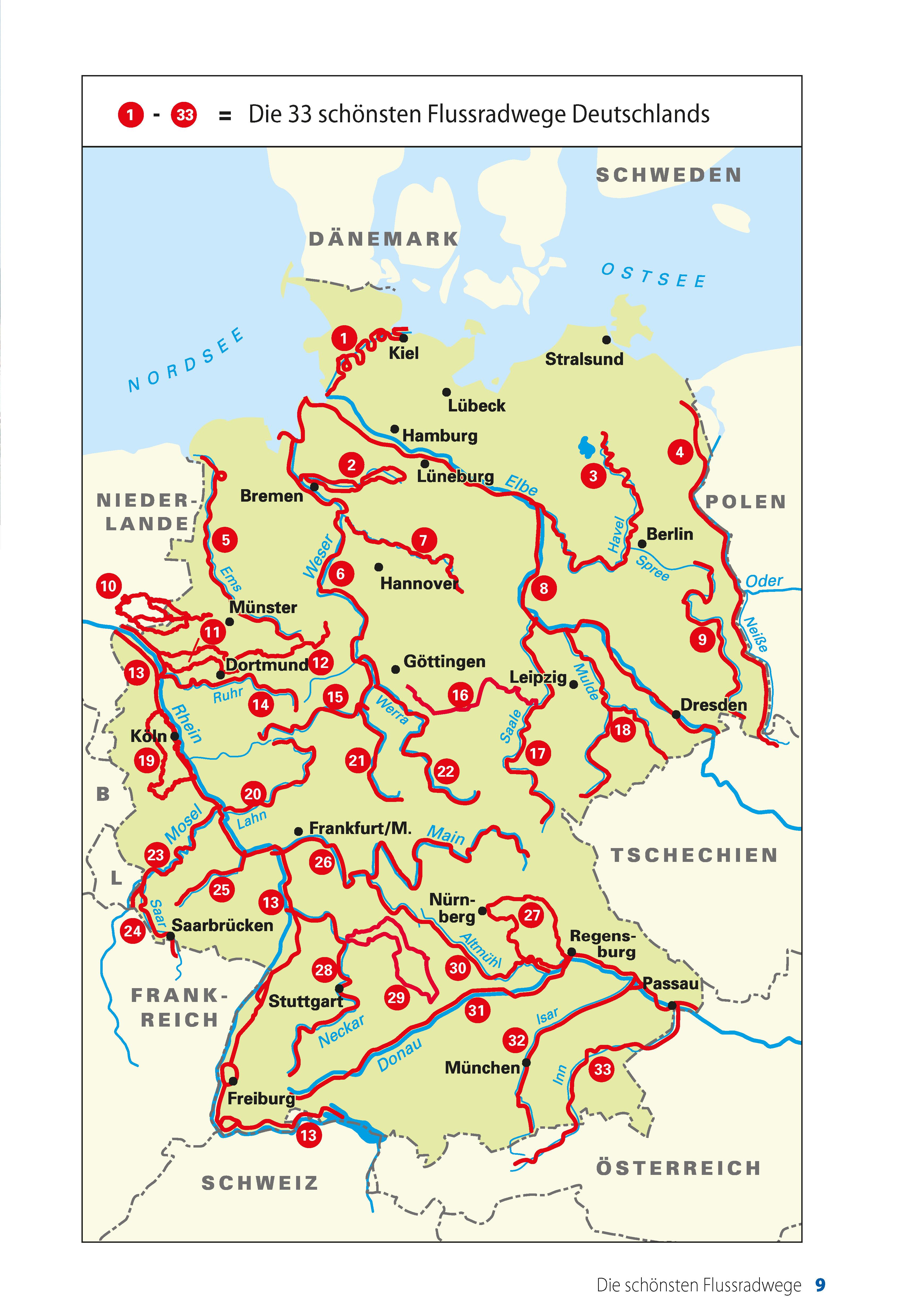 Die 33 schönsten Flussradwege in Deutschland, E-Bike-geeignet, mit kostenlosem GPS-Download der Touren via BVA-website oder Karten-App