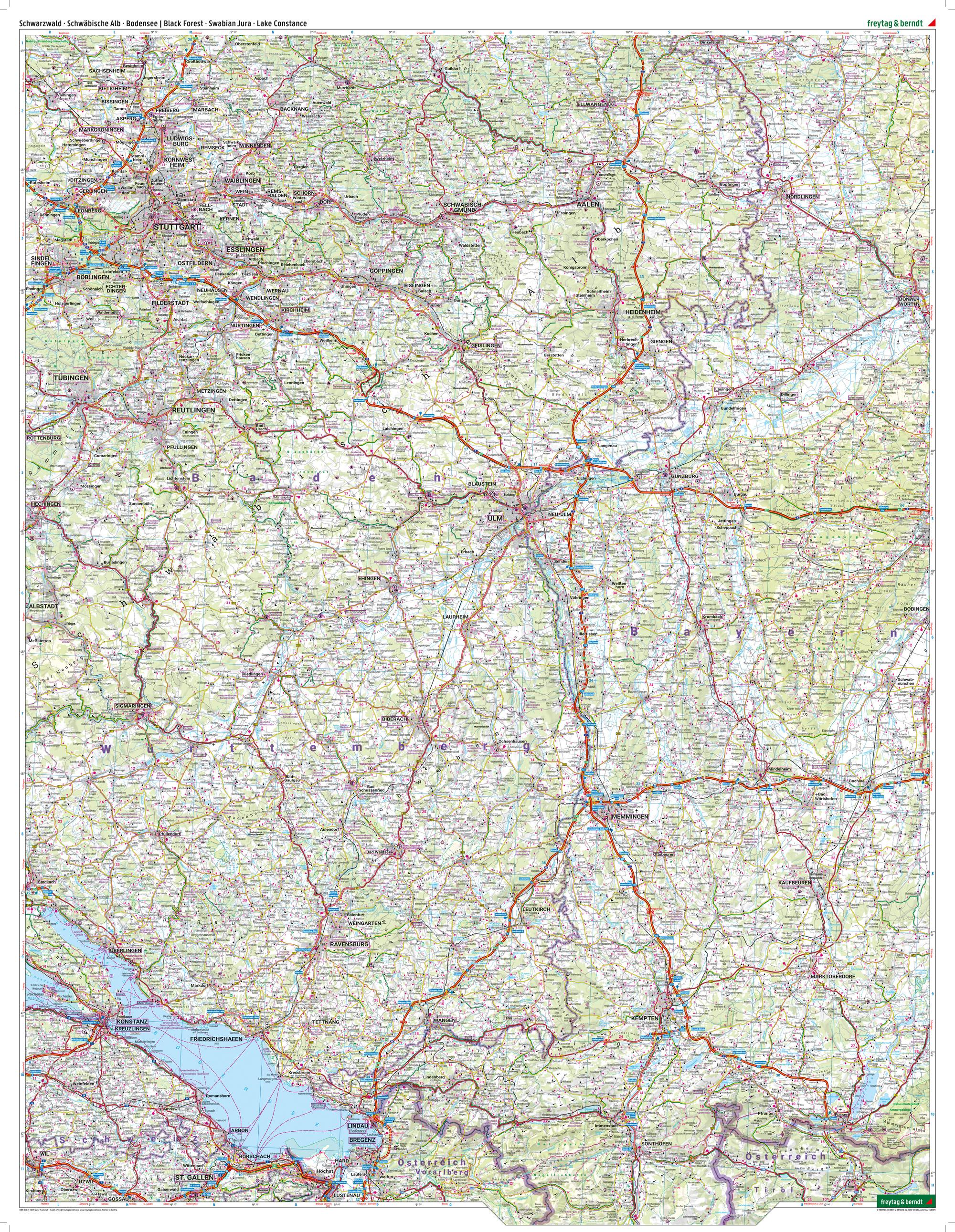 Schwarzwald - Schwäbische Alb - Bodensee, Straßen- und Freizeitkarte 1:150.000, freytag & berndt