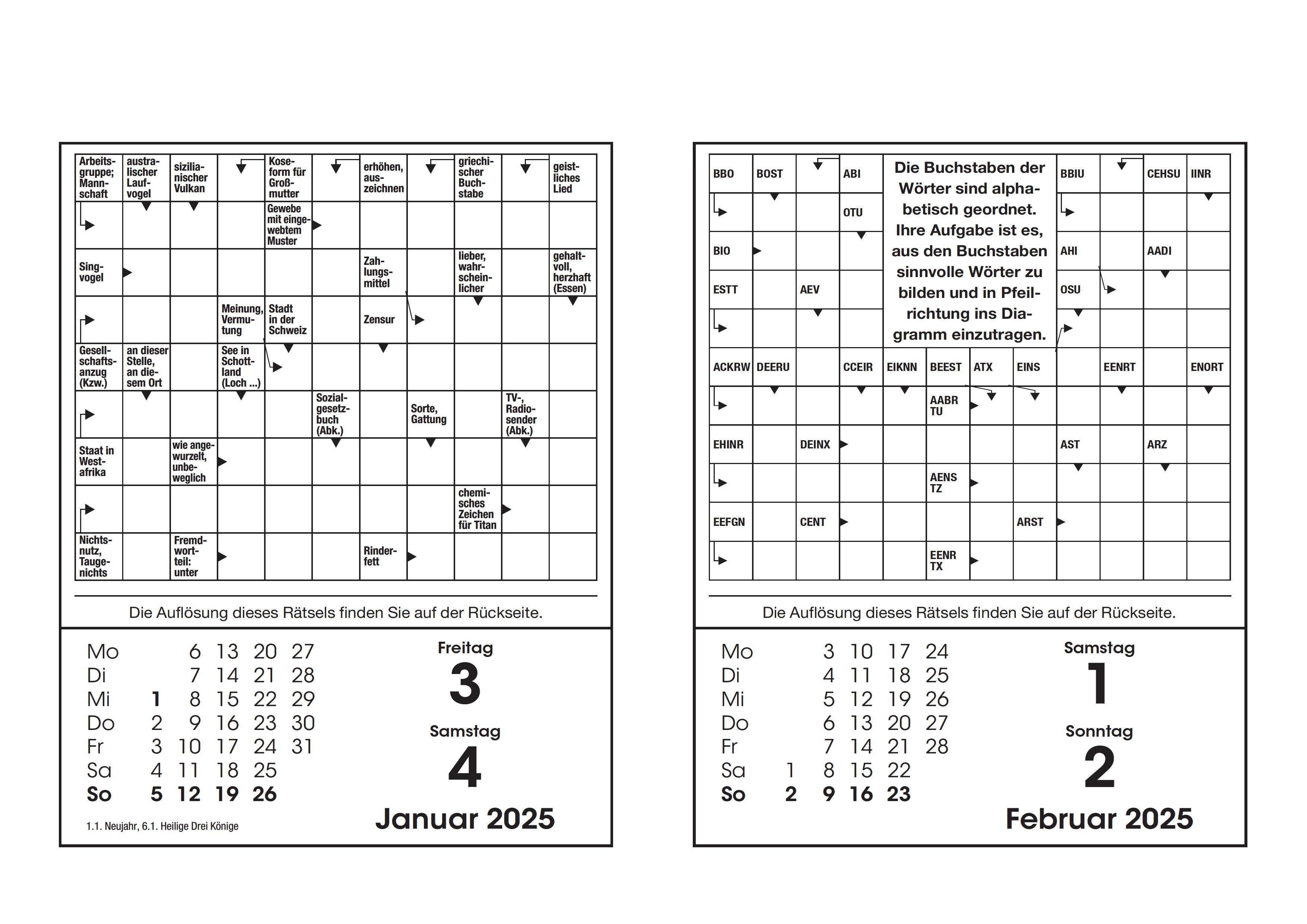 Rätselkalender 2025. Der beliebte Abreißkalender für alle Rätselfreunde