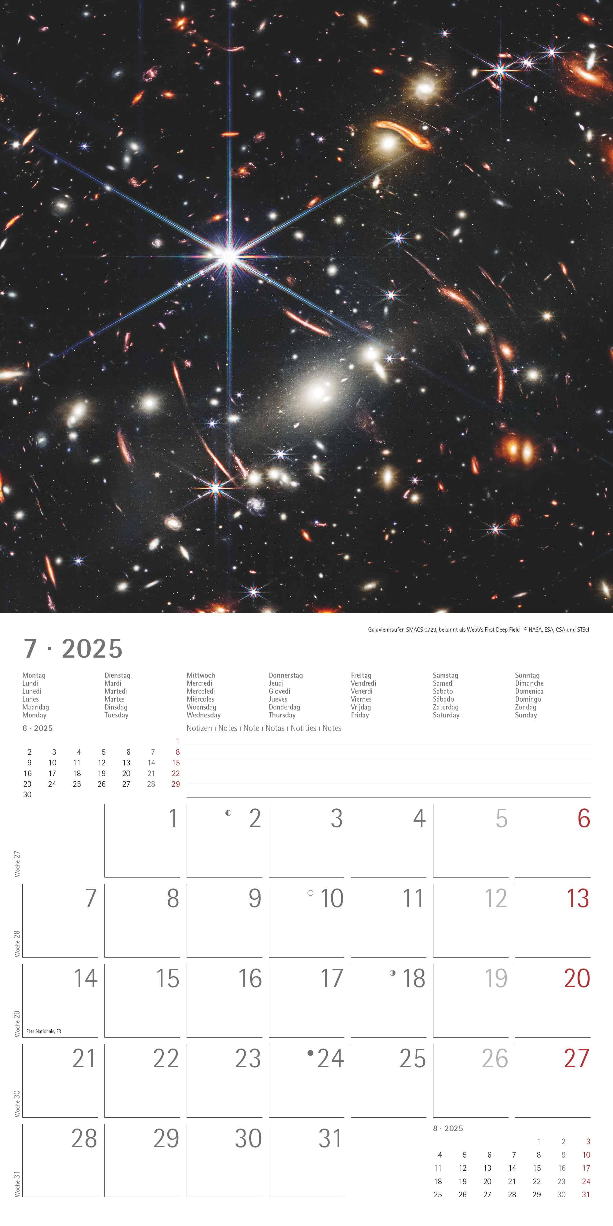 Space 2025 - Broschürenkalender 30x30 cm (30x60 geöffnet) - Kalender mit Platz für Notizen - Weltraum - Bildkalender - Wandplaner - Wandkalender