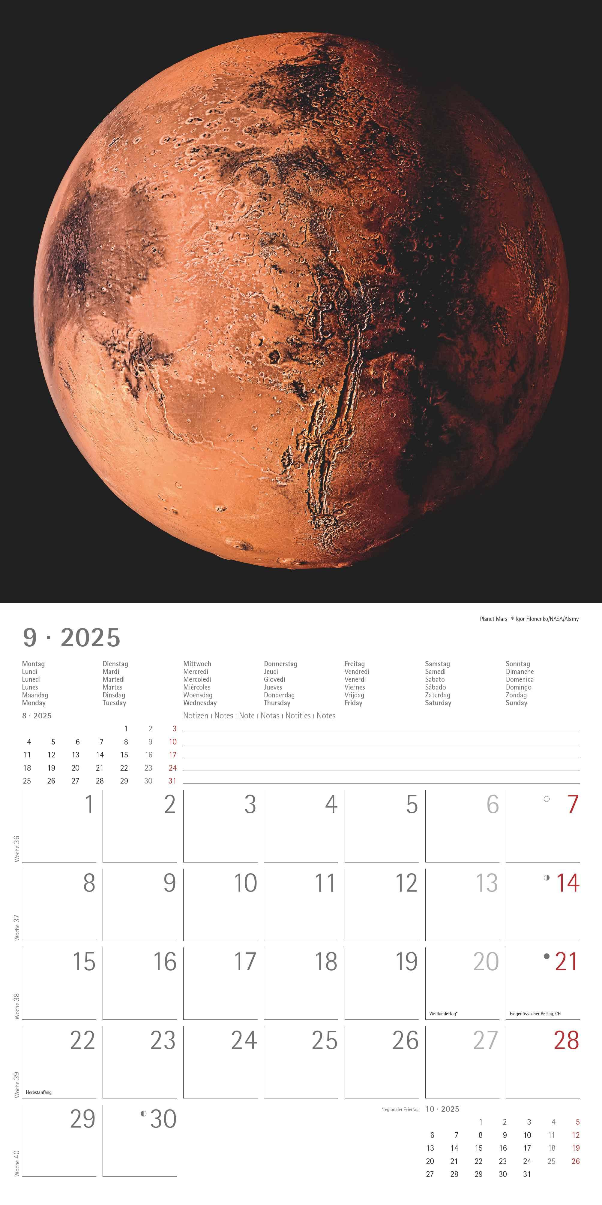 Space 2025 - Broschürenkalender 30x30 cm (30x60 geöffnet) - Kalender mit Platz für Notizen - Weltraum - Bildkalender - Wandplaner - Wandkalender