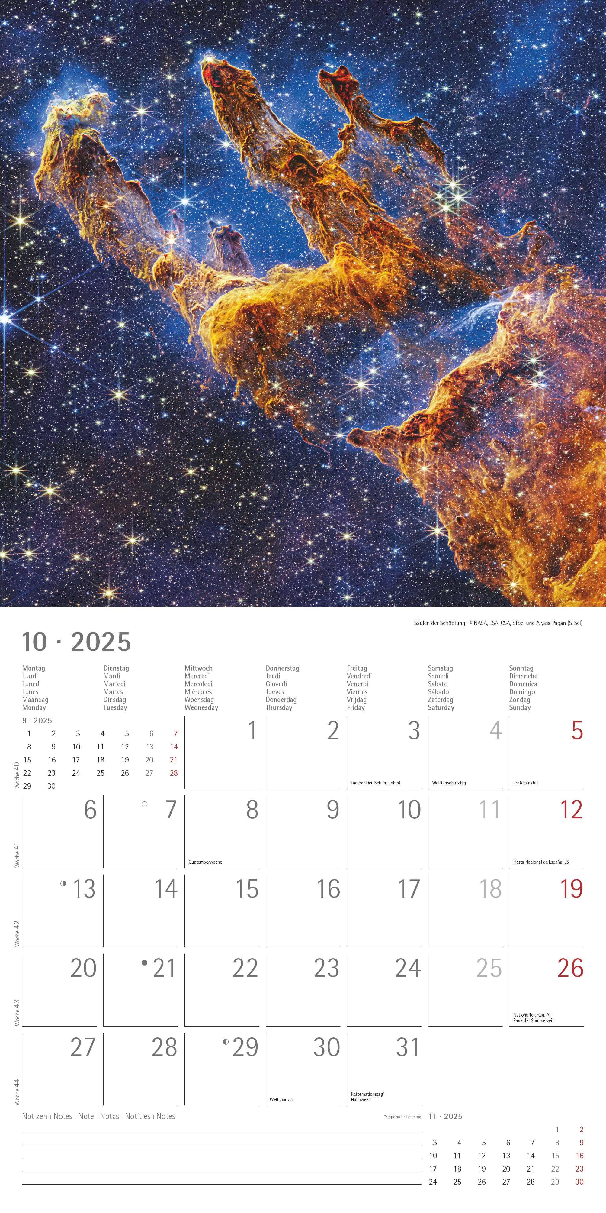 Space 2025 - Broschürenkalender 30x30 cm (30x60 geöffnet) - Kalender mit Platz für Notizen - Weltraum - Bildkalender - Wandplaner - Wandkalender