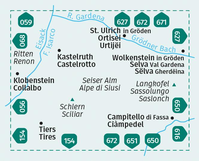 KOMPASS Wanderkarte 076 Gröden, Seiser Alm / Val Gardena, Alpe di Siusi 1:25.000