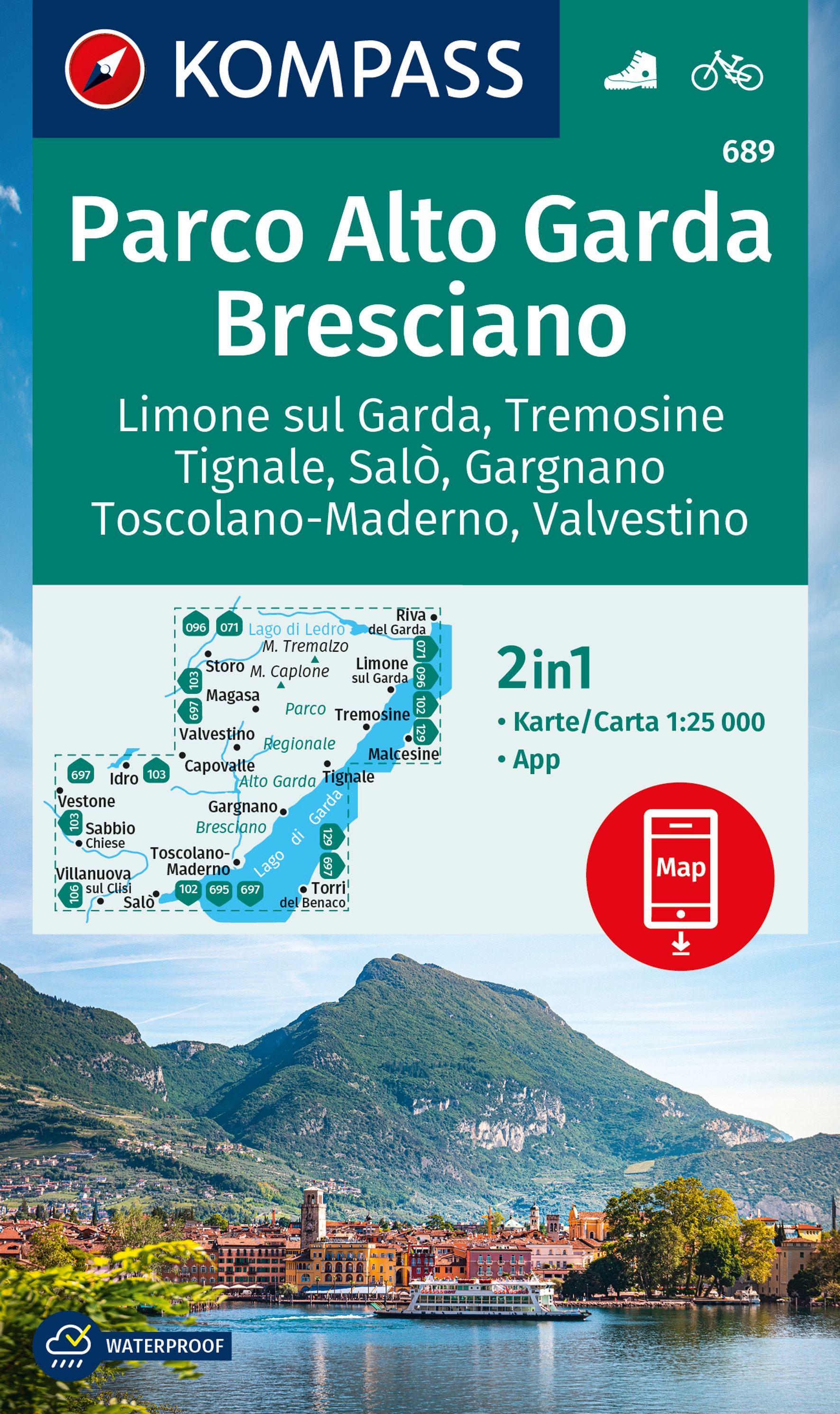 KOMPASS Wanderkarte 689 Parco Alto Garda, Bresciano, Limone sul Garda, Tremosine, Tignale, Salò, Gargnano, Toscolano Maderno, Valvestino 1:25.000