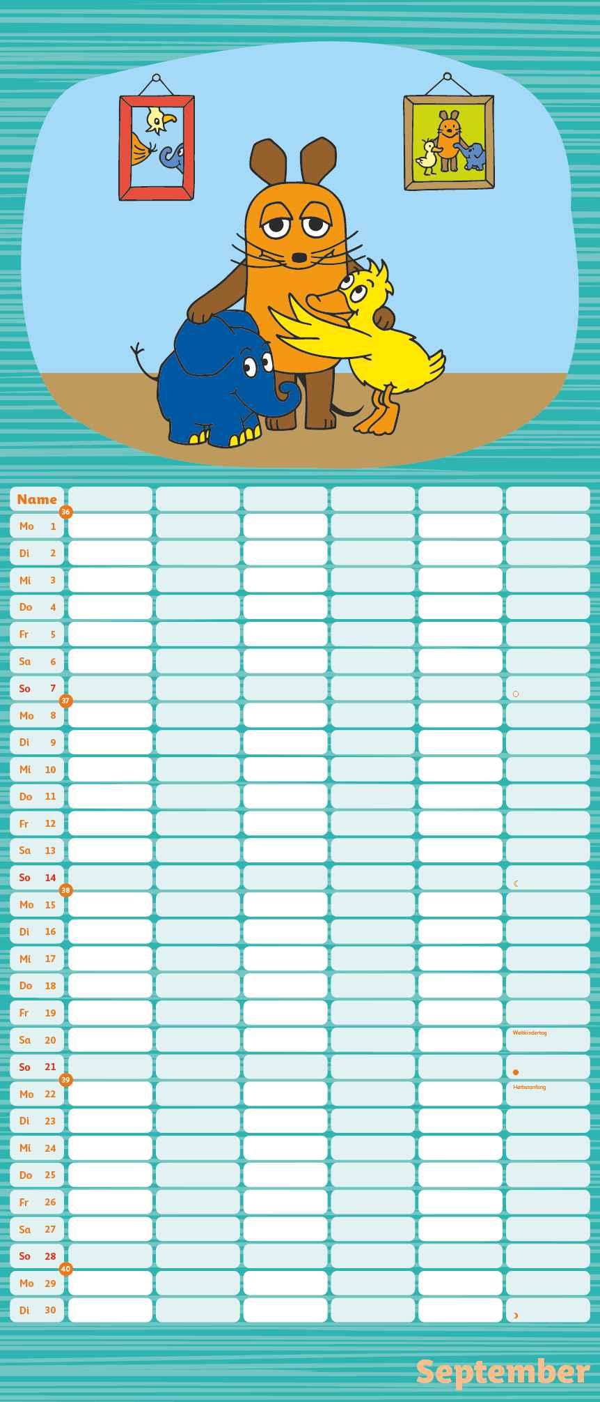 Die Maus 2025 - DUMONT Mega-Familienkalender mit 6 Spalten - Familienplaner mit 2 Stundenplänen und Ferientabelle - Hochformat 30,0 x 70,0 cm