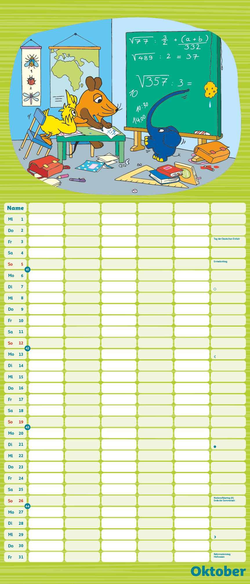 Die Maus 2025 - DUMONT Mega-Familienkalender mit 6 Spalten - Familienplaner mit 2 Stundenplänen und Ferientabelle - Hochformat 30,0 x 70,0 cm