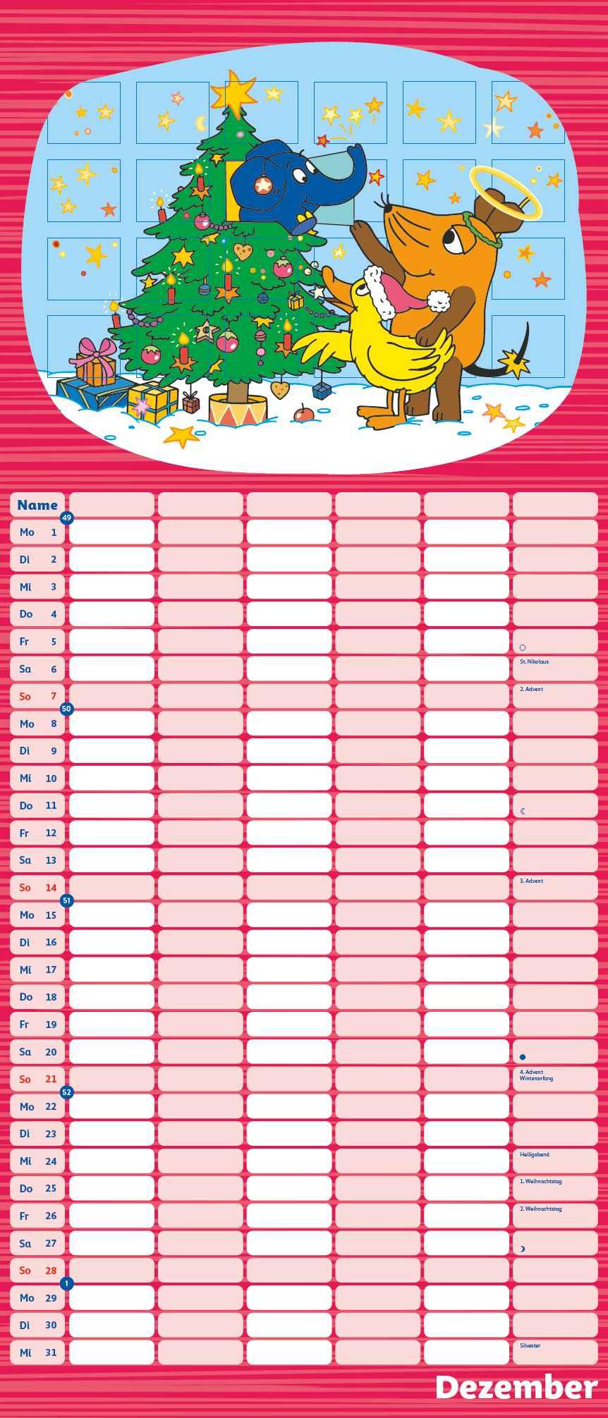 Die Maus 2025 - DUMONT Mega-Familienkalender mit 6 Spalten - Familienplaner mit 2 Stundenplänen und Ferientabelle - Hochformat 30,0 x 70,0 cm