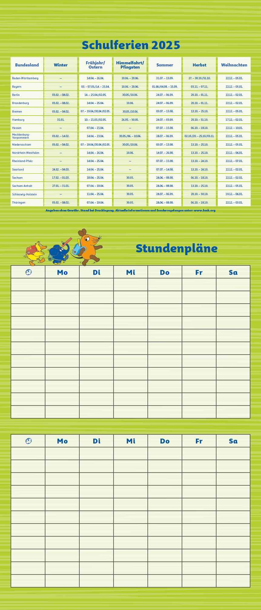 Die Maus 2025 - DUMONT Mega-Familienkalender mit 6 Spalten - Familienplaner mit 2 Stundenplänen und Ferientabelle - Hochformat 30,0 x 70,0 cm