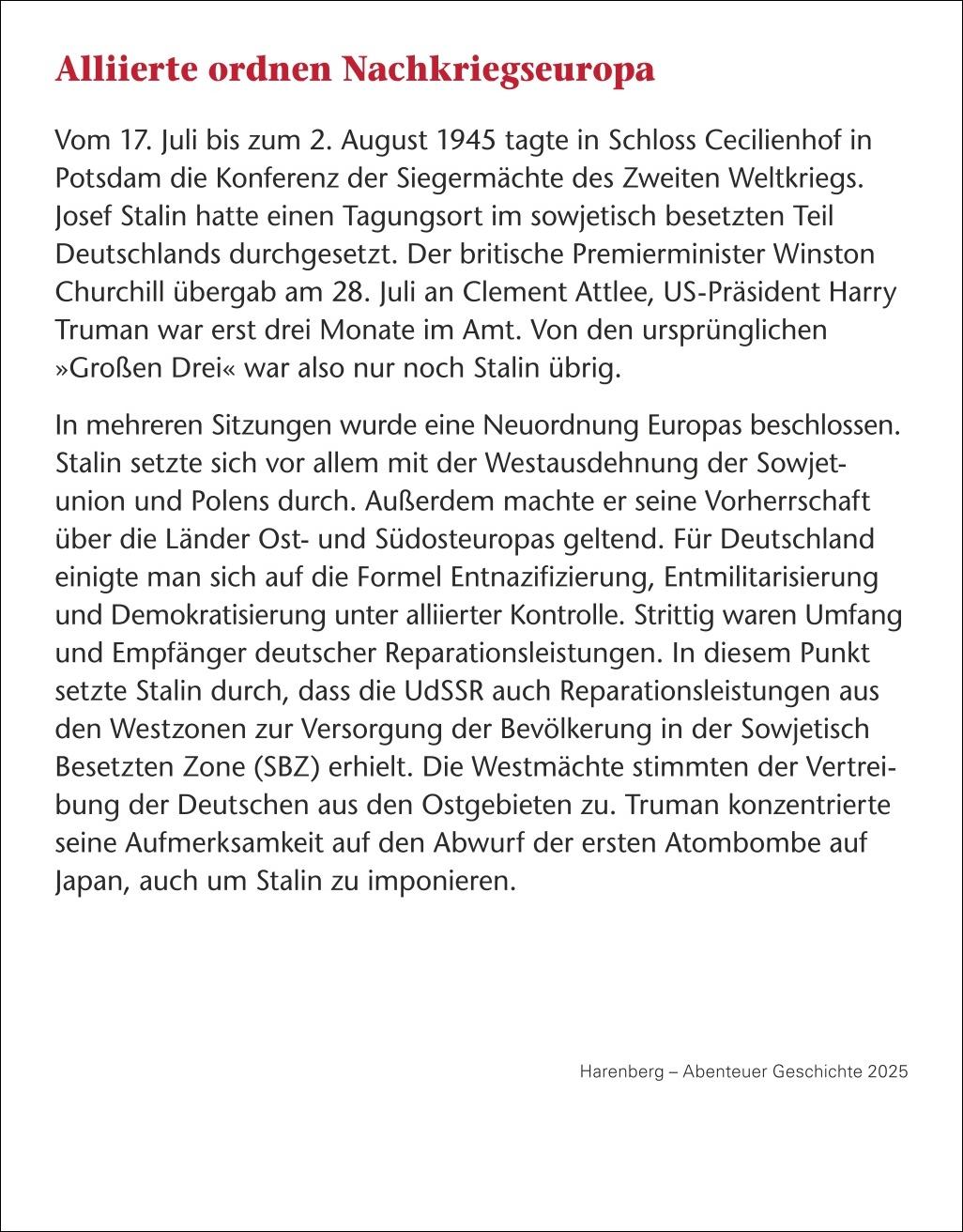 Abenteuer Geschichte Tagesabreißkalender 2025 - Menschen, Ereignisse, Epochen - von den Anfängen bis heute