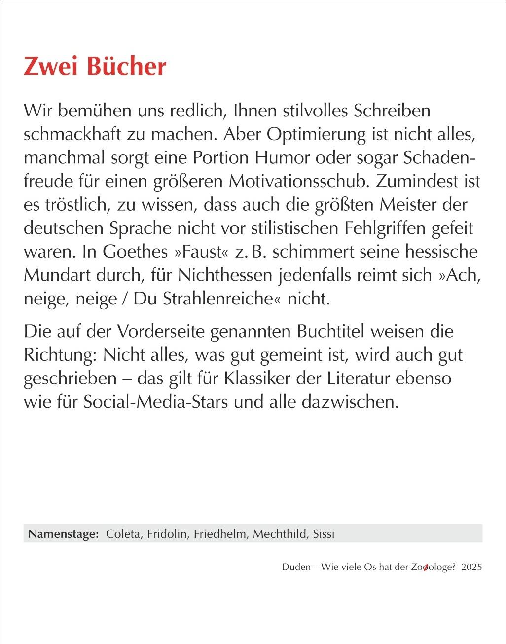 Duden Auf gut Deutsch - Wie viele Os hat der Zooologe? Tagesabreißkalender 2025 - Wegweiser durch die Tücken der deutschen Sprache