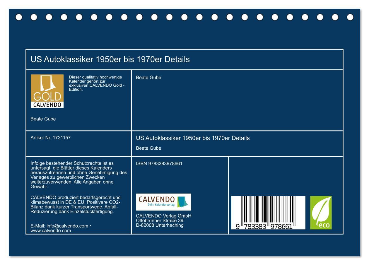 US Autoklassiker 1950er bis 1970er Details (Tischkalender 2025 DIN A5 quer), CALVENDO Monatskalender