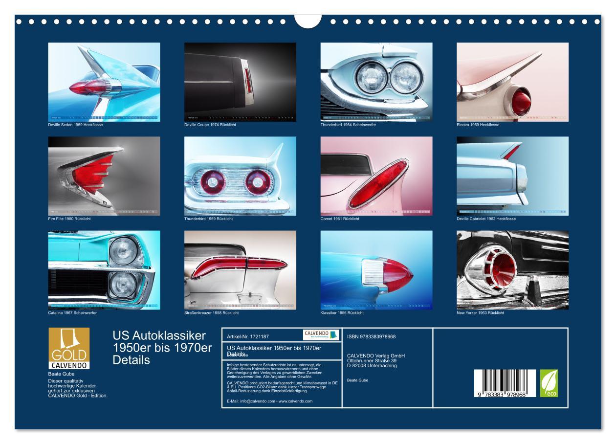 US Autoklassiker 1950er bis 1970er Details (Wandkalender 2025 DIN A3 quer), CALVENDO Monatskalender