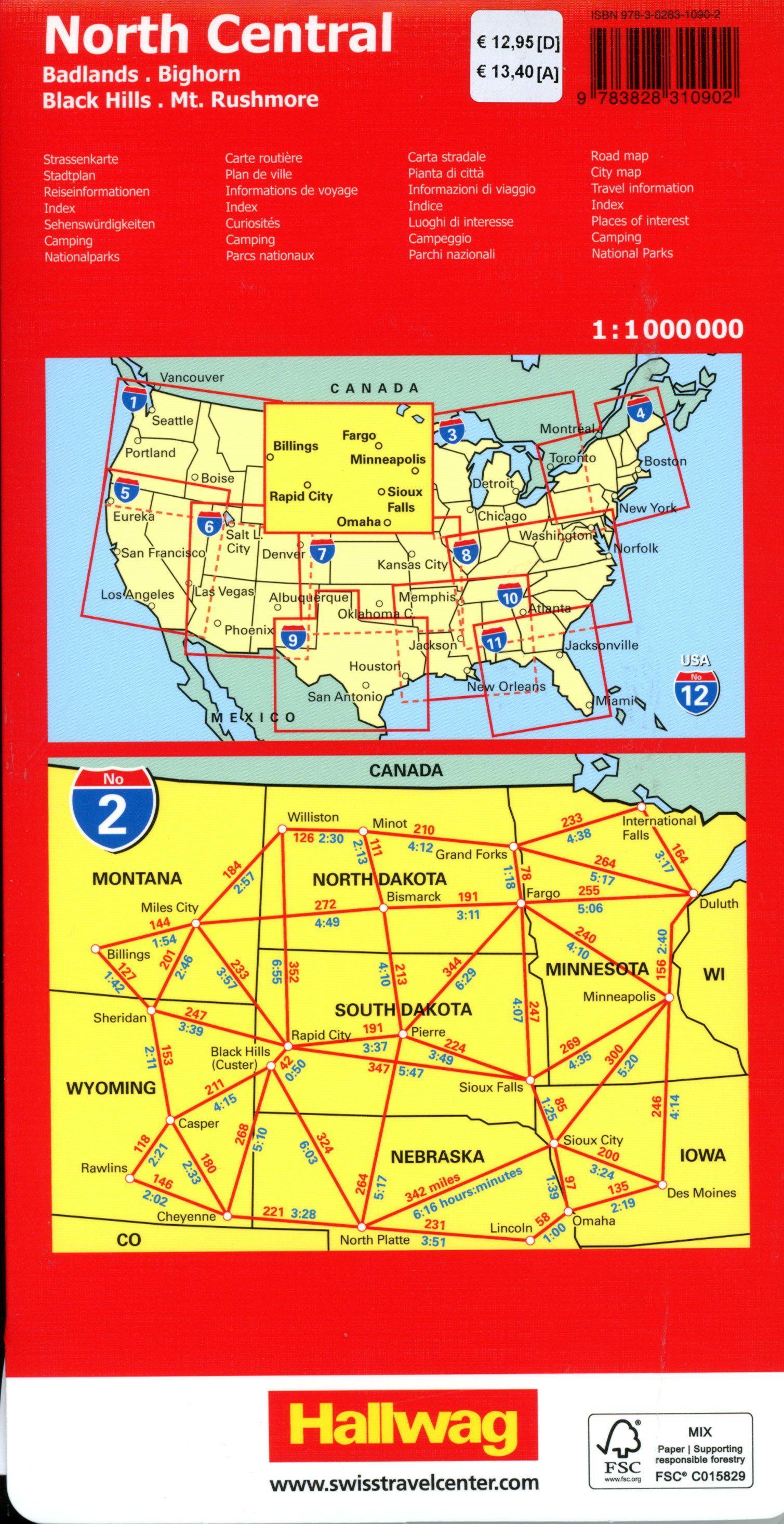 Hallwag Strassenkarte USA, North Central 1:1 Mio.