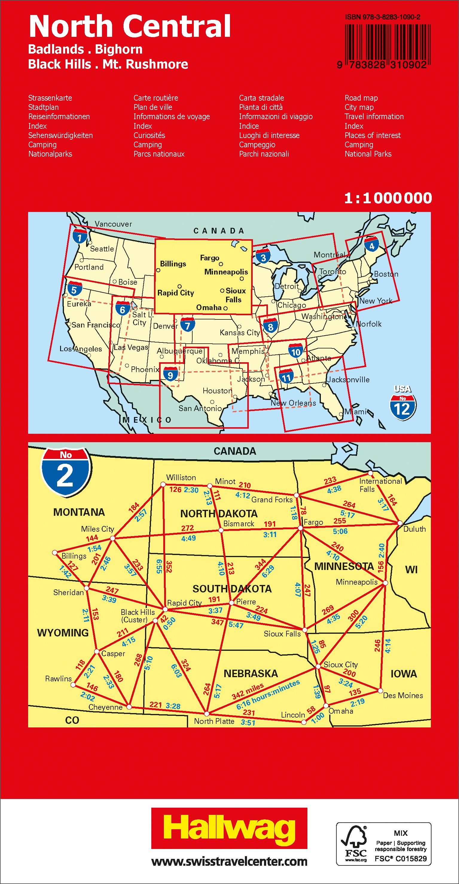 Hallwag Strassenkarte USA, North Central 1:1 Mio.